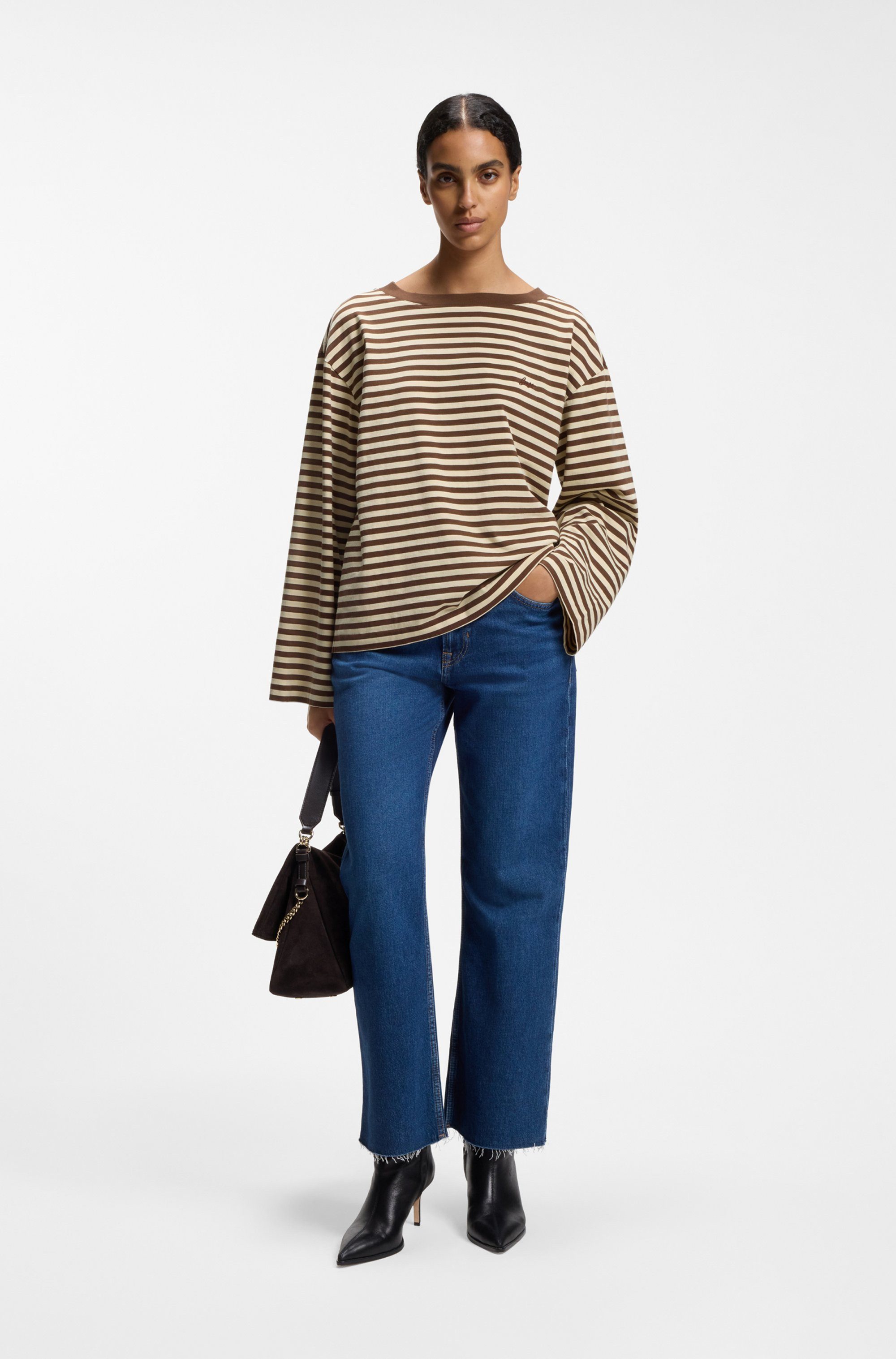 BOSS ORANGE Langarmshirt Ewa Stripe Premium Damenmode im Streifendesign, Relaxed Fit