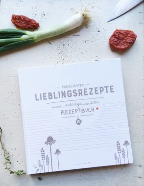 Eine der Guten Verlag Notizbuch blanko Rezeptbuch - Fabelhafte Lieblingsrezepte, Kochbuch zum Selberschreiben für 80 Rezepte, Beige, Hardcover, 21x21cm