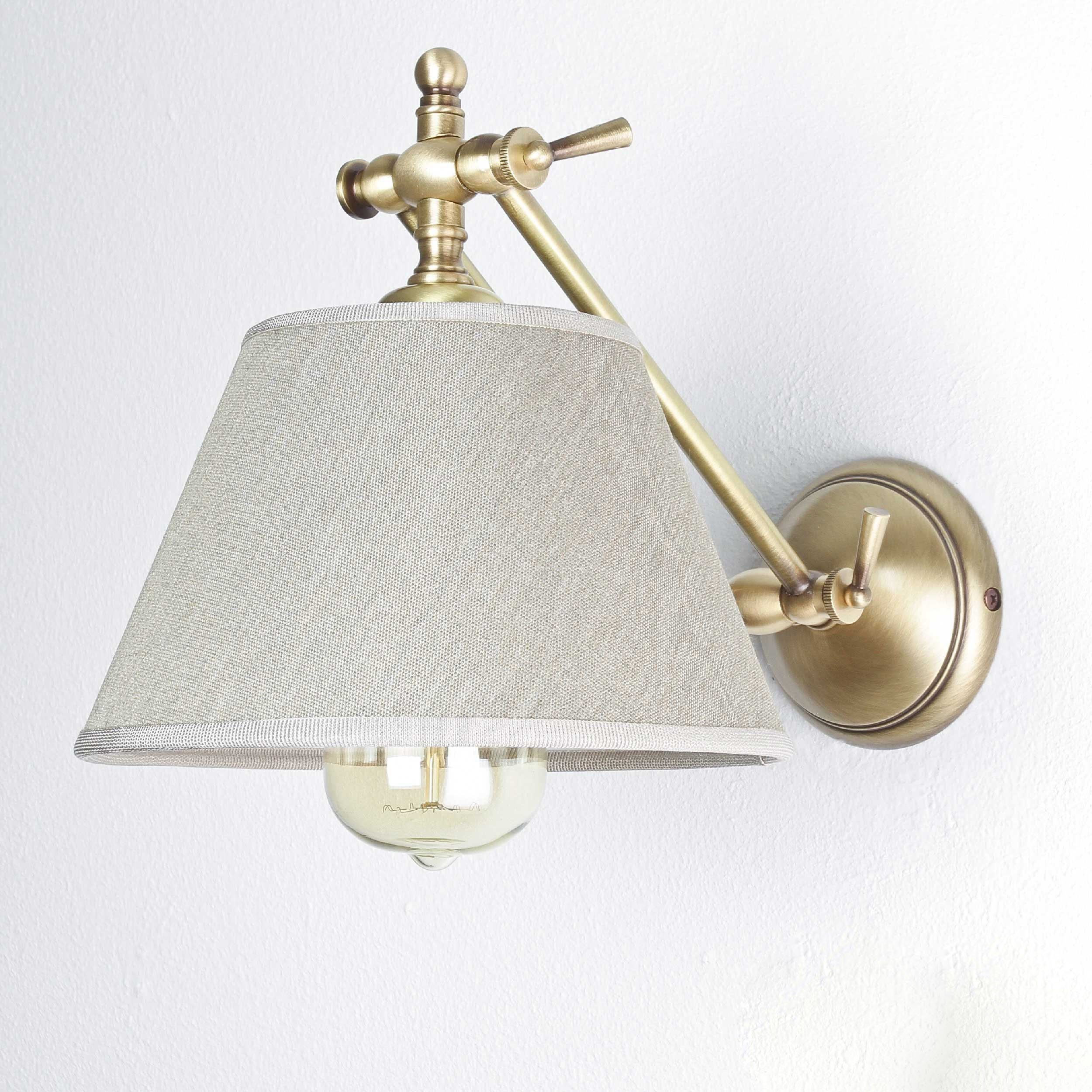 Licht-Erlebnisse Wandleuchte SNODO, ohne Leuchtmittel, Wandlampe Stoffschirm Echt Messing Bronze Handarbeit Wohnzimmer Lampe