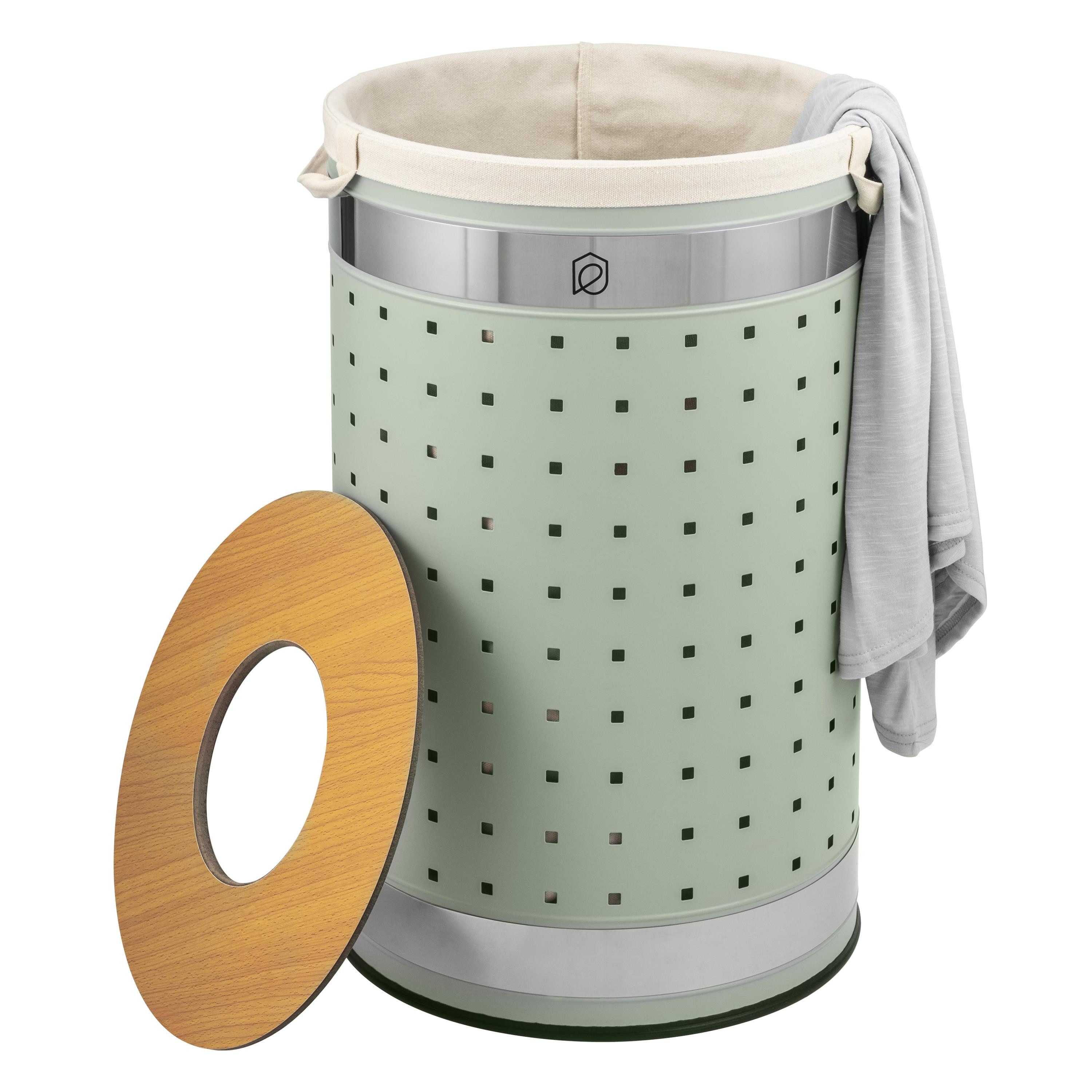 eluno Wäschetonne mit Deckel und Wäschesack rund 50L, aus Metall (1 St)