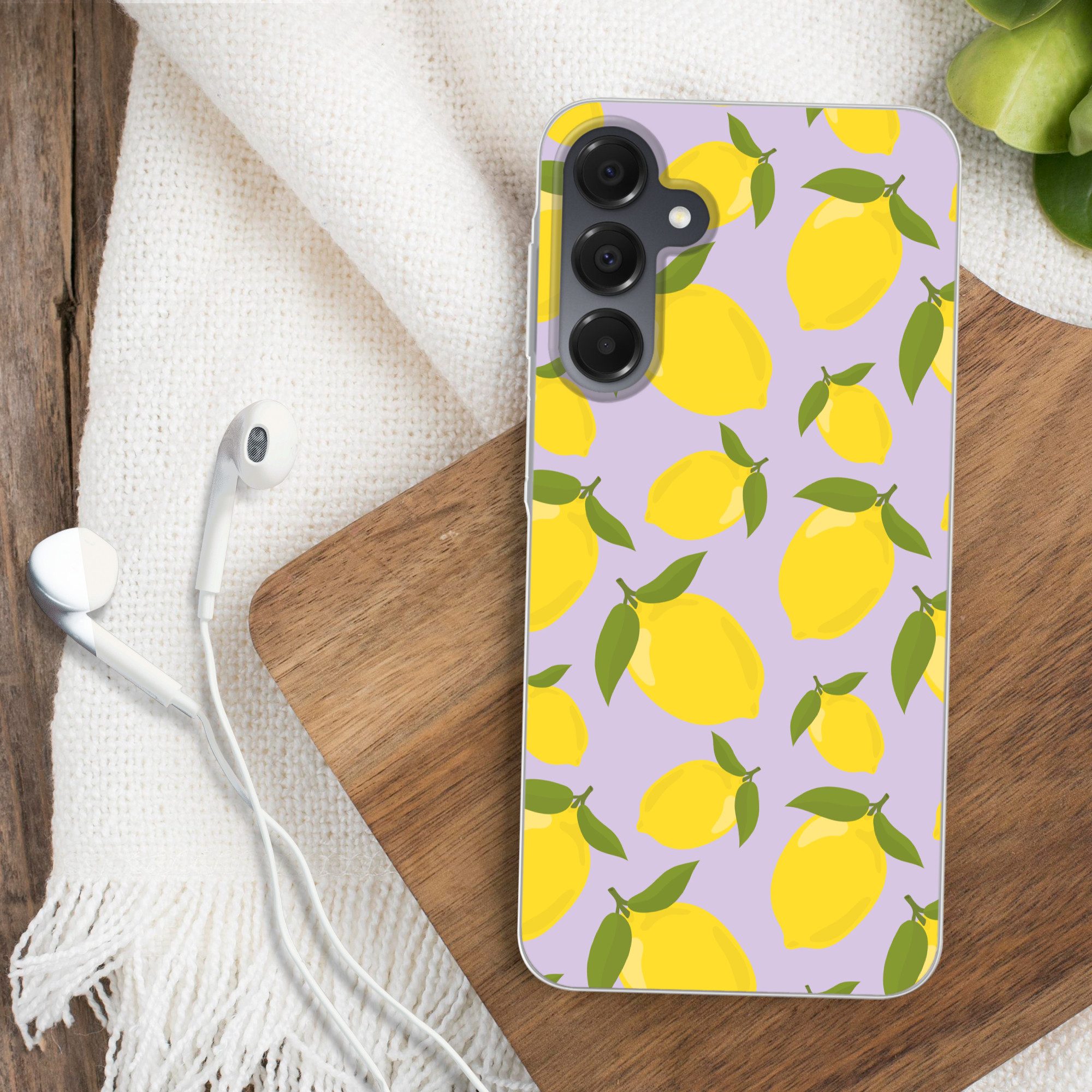 MuchoWow Handyhülle für Samsung Galaxy A16 5G Muster Zitronen - Gelb - Lila - Muster - Frü, Phone Case, Silikon, Schutzhülle Dünn