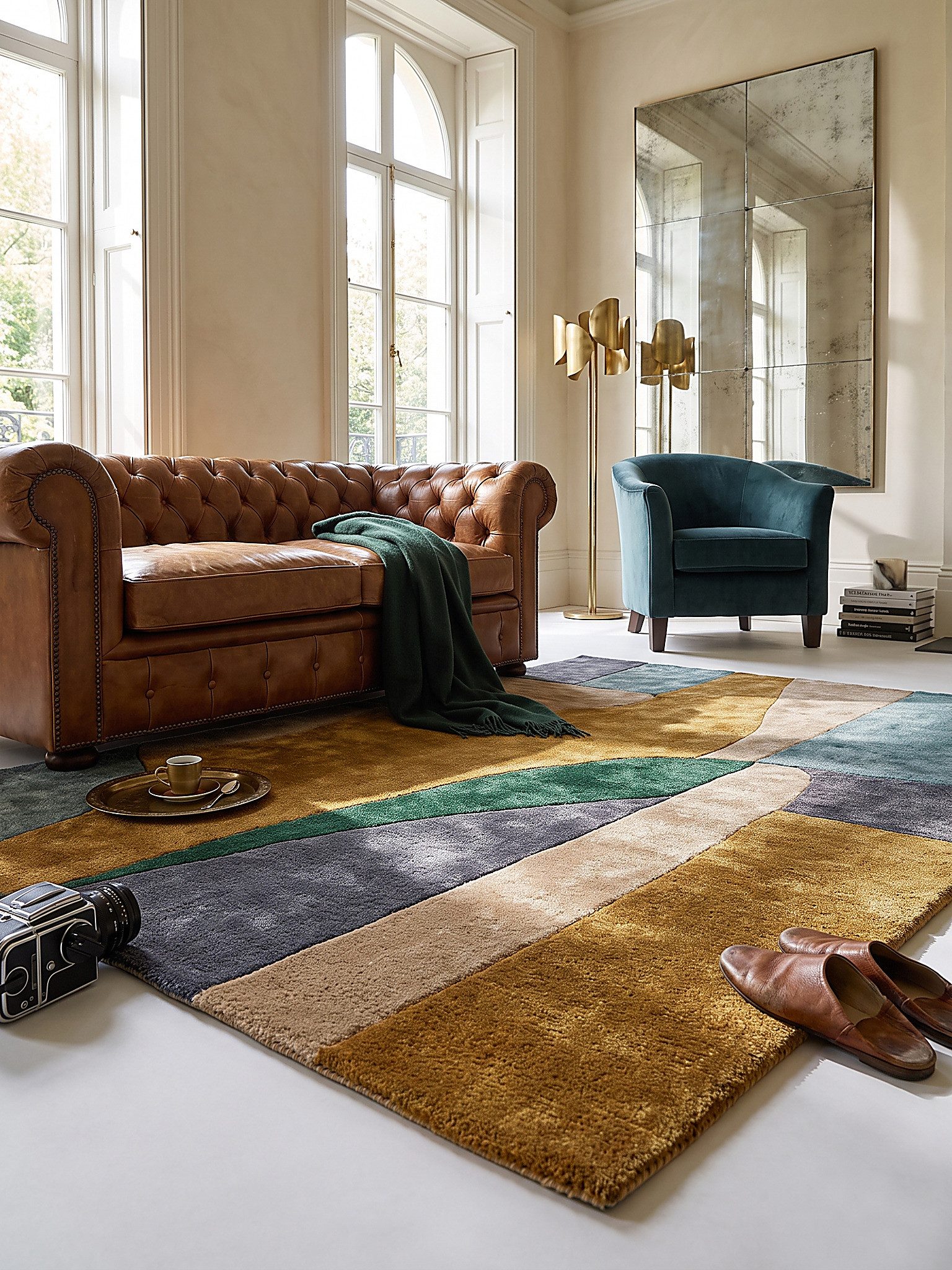 KADIMA DESIGN Teppich SKERNE Teppich Kurzflor Farbflächen zeitlos pflegeleicht weich robust, Rechteckig, Höhe: 9 mm, Multi, 160x230 cm, 100 % Viskose, dicht gewebt, formstabil, modern