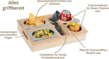 Stagecaptain Tablett CBW-45 NT Couchbar aus nachhaltigem Bambus für Wohnzimmercouch, (praktische Griff-Aussparungen), 7 Staufächer für z. B. Snacks und Getränke sowie Flaschenöffner