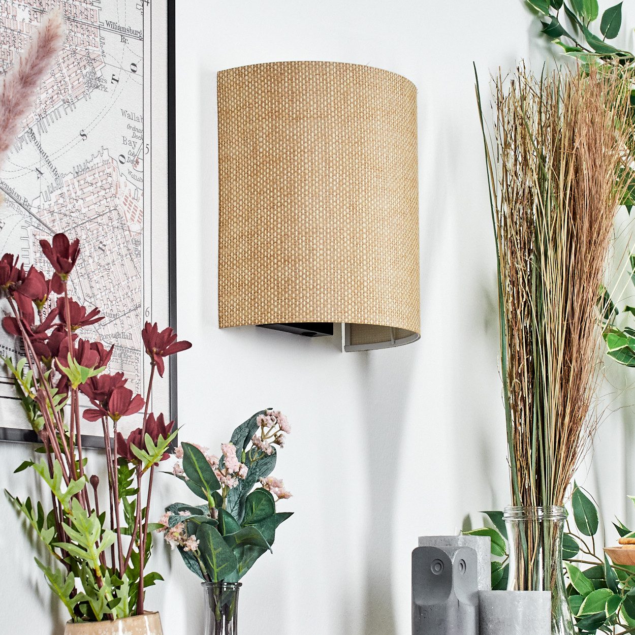 hofstein Wandleuchte Wandlampe aus Metall/Bast/Wienergeflecht in günstig online kaufen