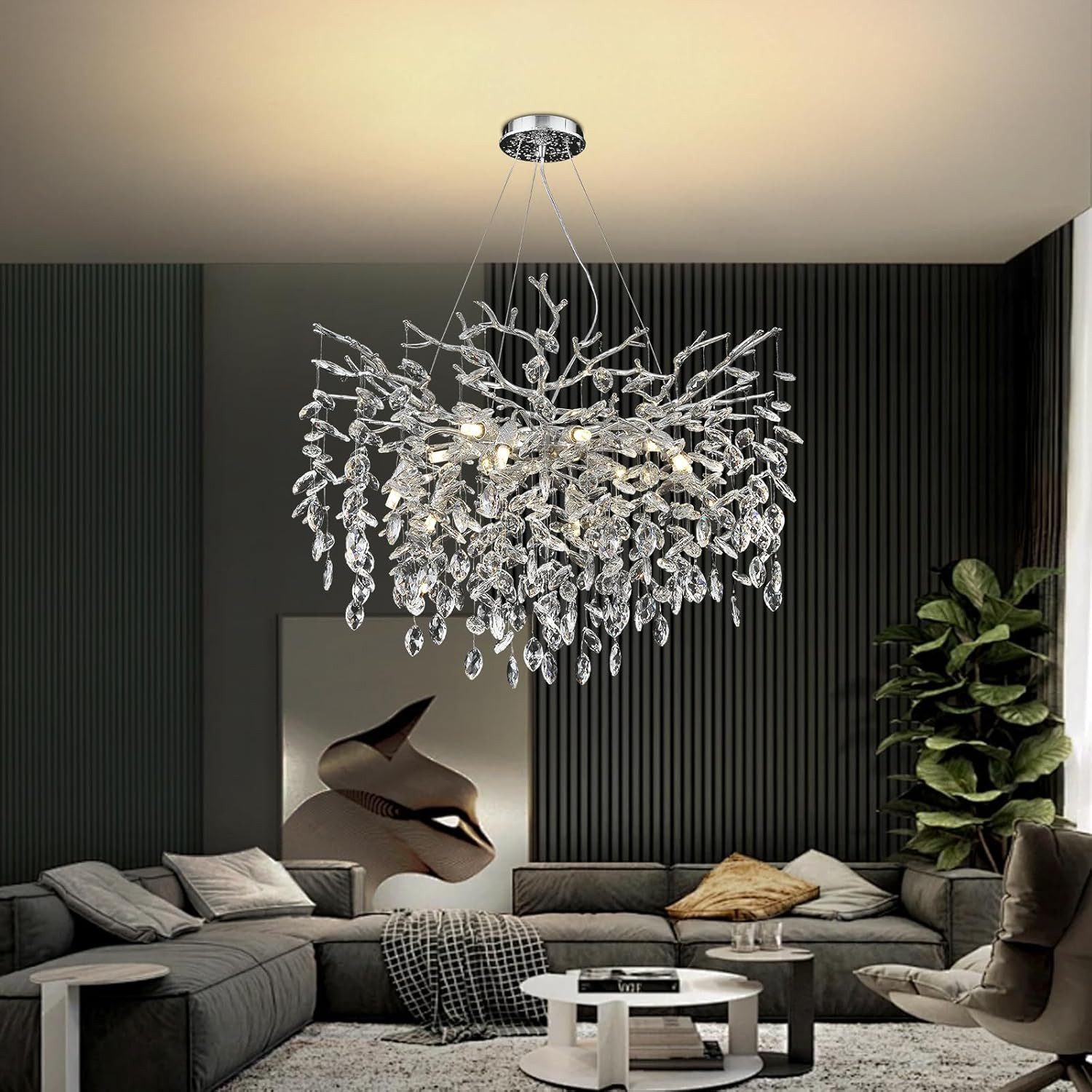 RRBEST Kronleuchter Modern Kronleuchter Kristall Leuchte, Luxus Kristall Pendelleuchte, Dimmbar Kristall Hängeleuchte, für Esszimmer, Wohnzimmer, Schlafzimmer