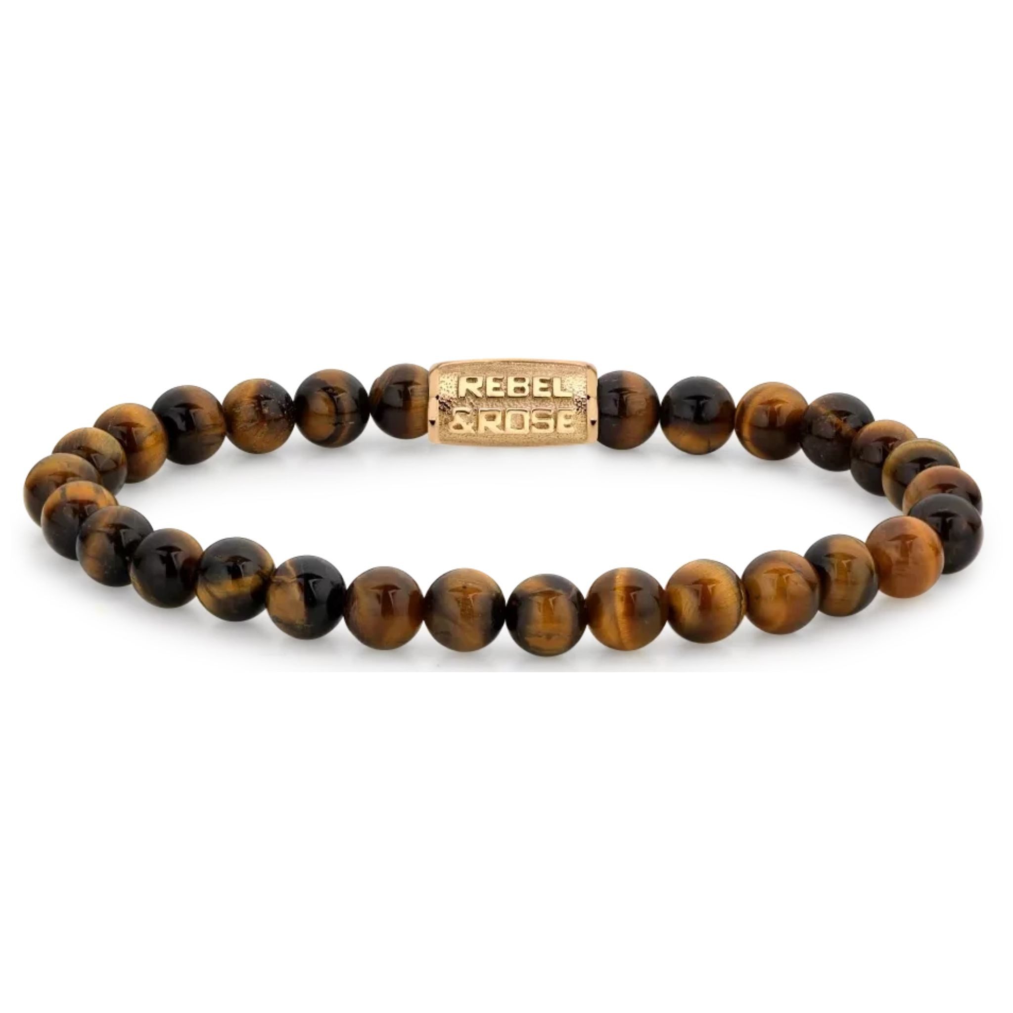 Rebel & Rose Armband Armband aus 6mm Naturstein in Tigeraugeoptik