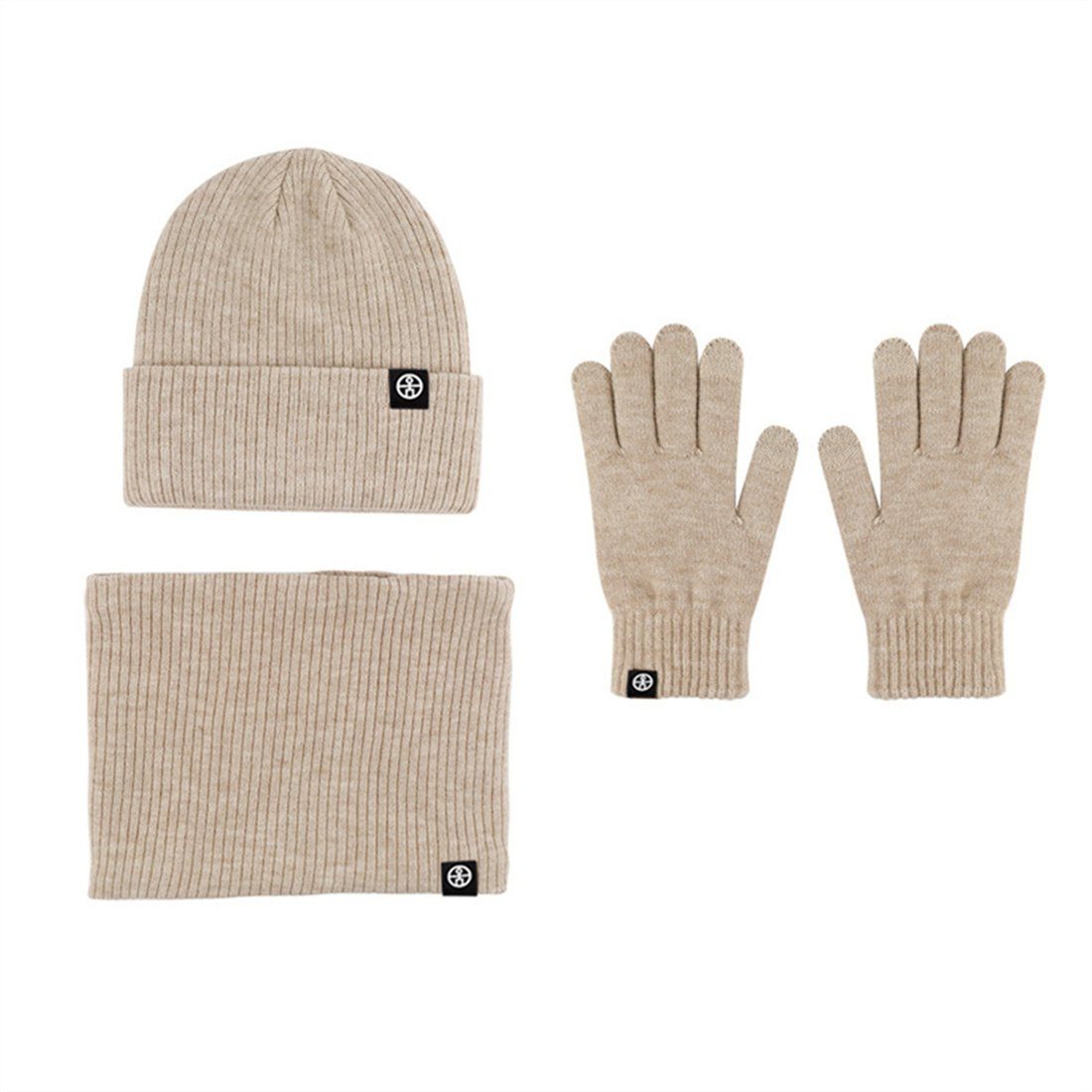 Piece Strickmütze DÖRÖY Winter Unisex Schal 3 Warmth khaki Strickmütze + + Handschuhe Set,