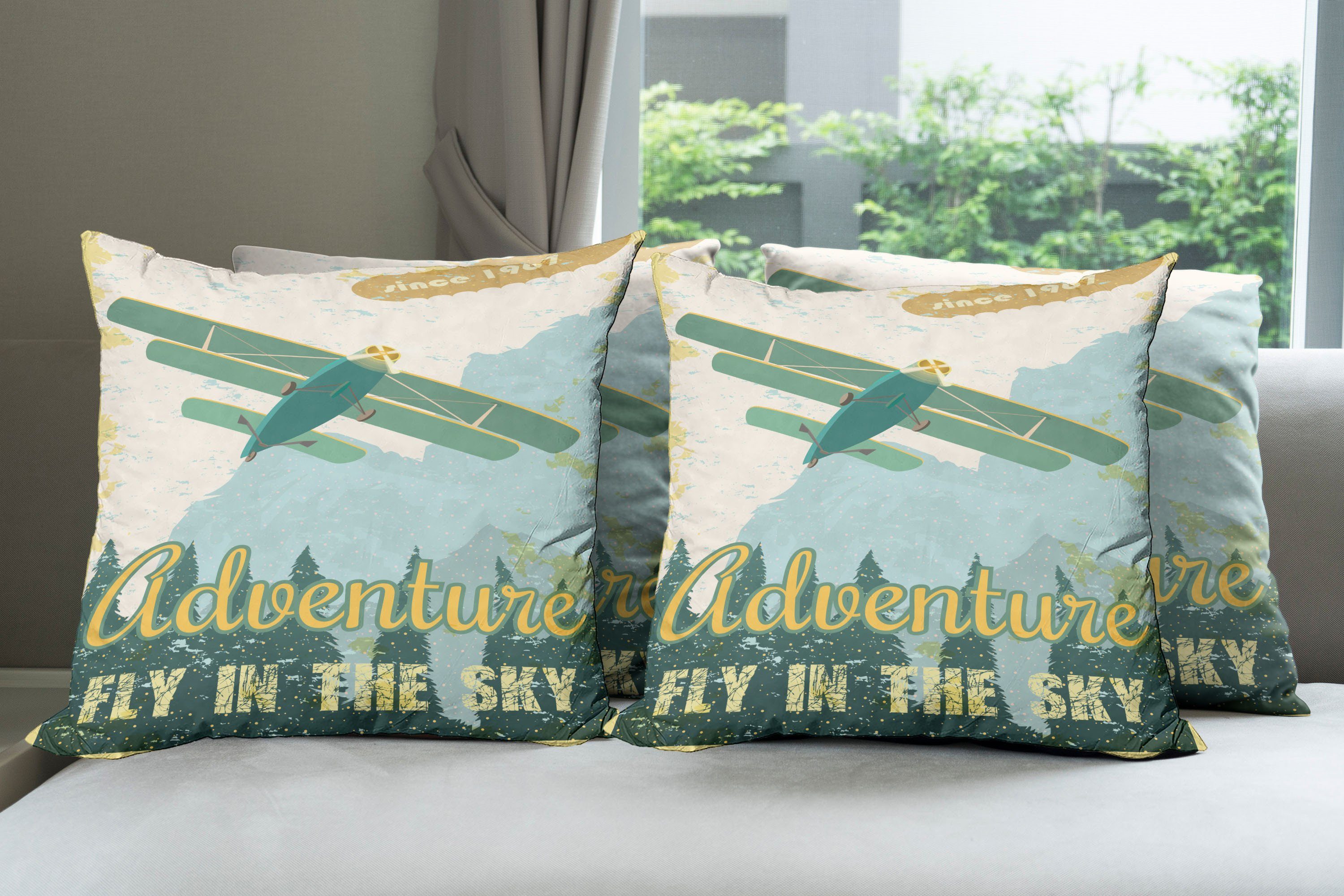 Accent Digitaldruck, Abenteuer Stück), Doppelseitiger (4 Flugzeug Kissenbezüge Abakuhaus Jahrgang Modern in Sky