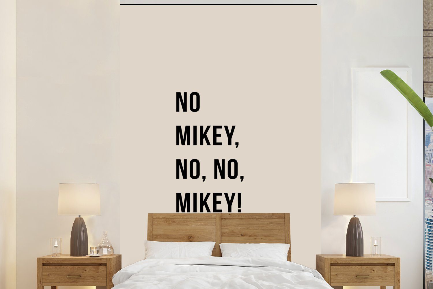 MuchoWow Fototapete Zitate - Nein Mikey, nein, nein, Mikey! - Beige, Matt, bedruckt, (3 St), Montagefertig Vinyl Tapete für Wohnzimmer, Wandtapete