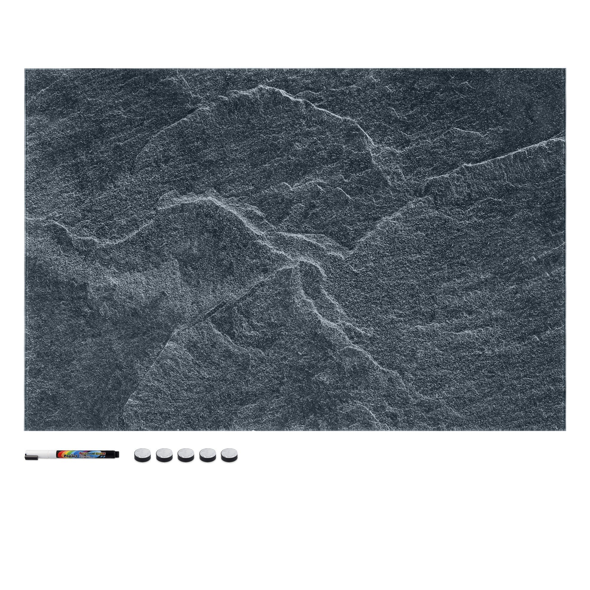 Navaris Memoboard, Memoboard aus Glas - Magnetwand 60x40cm - Black Stone  Design