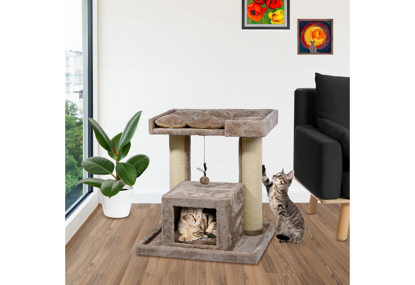 Thumbnail - dobar Tierhaus Kratzbaum "Softy" aus Holz, Maße ca.: 60x64x70 cm - Cappuccino