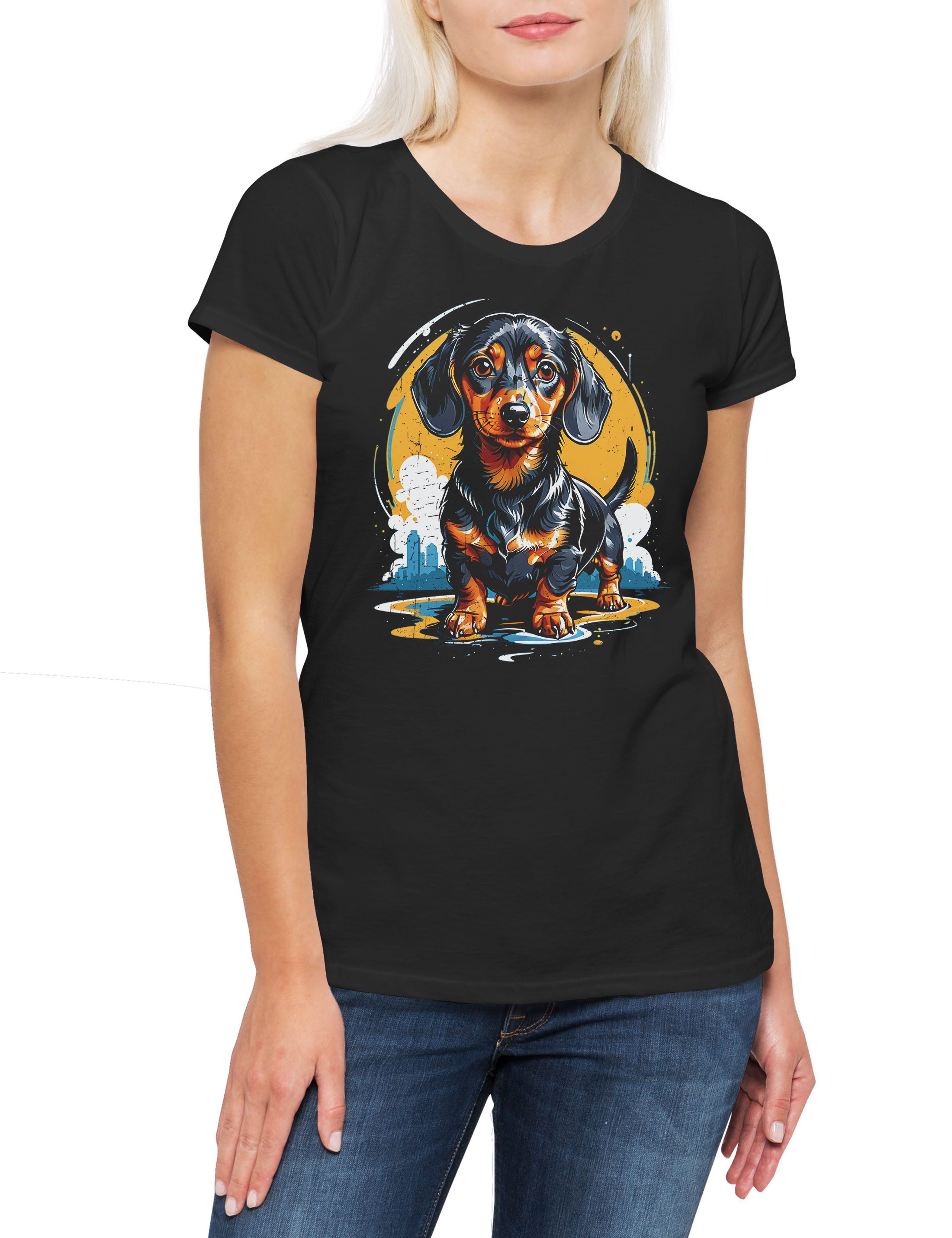 Urban Backwoods Print-Shirt Sweet Dackel Art Damen T-Shirt Dachshund Teckel günstig online kaufen