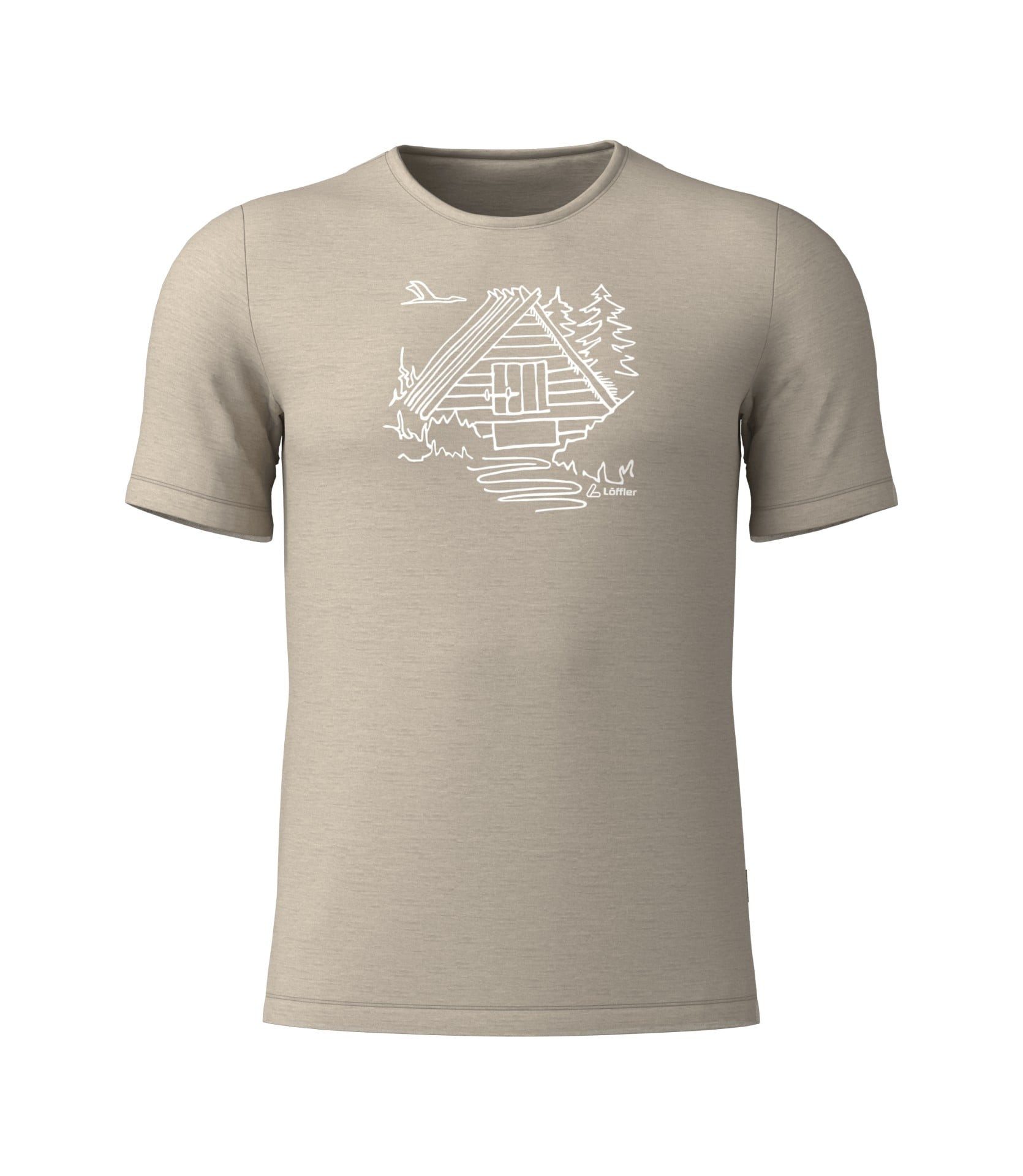 Löffler T-Shirt Wander-/Freizeit Printshirt Cottage Merino-Tencel beige Herren