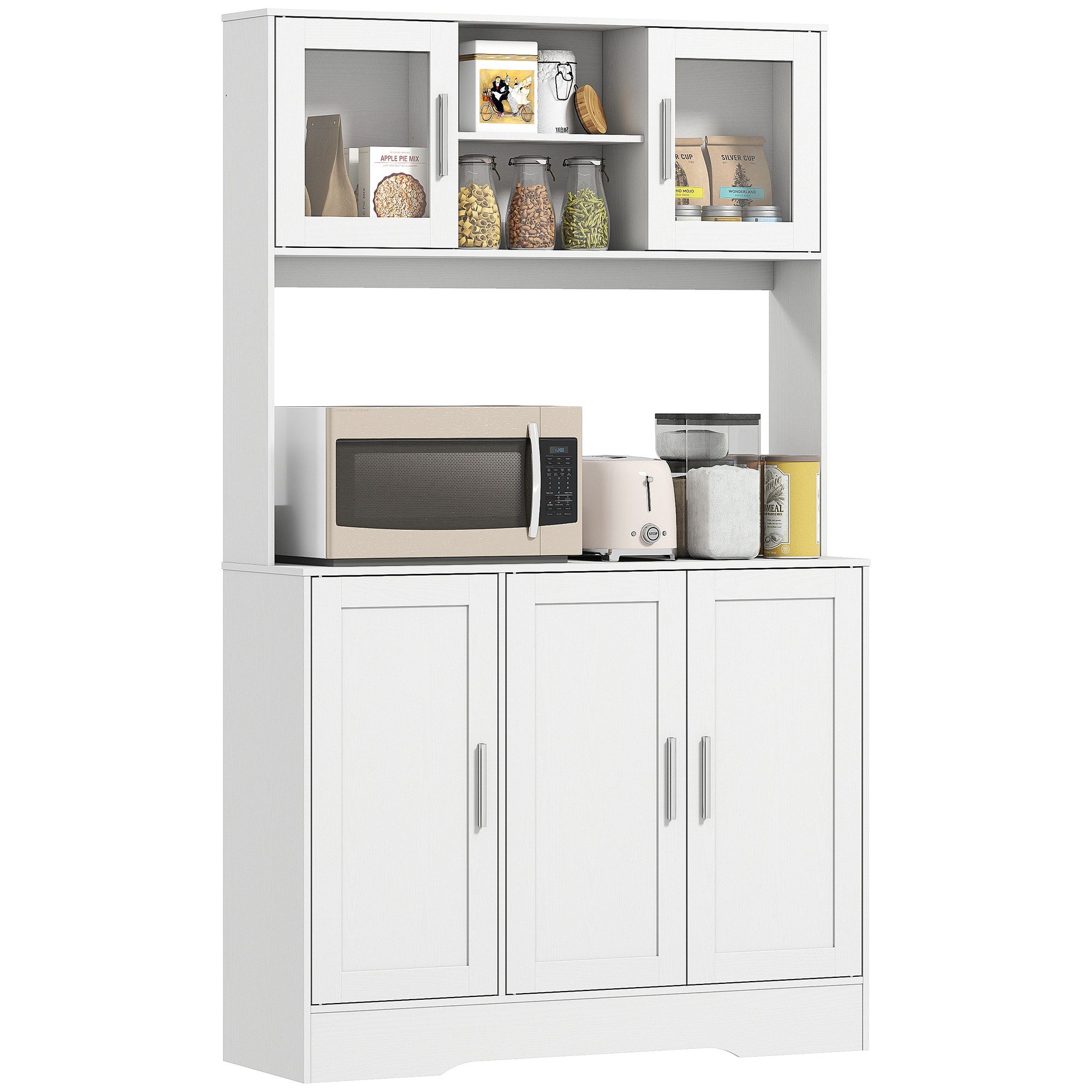 HOMCOM Küchenbuffet Hochschrank mit Arbeitsplatte, Verstellbaren Einlegeböden, 5 Türen (Aufbewahrungsschrank, 1-St., Küchenschrank) Skandinavisches Design, Weiß