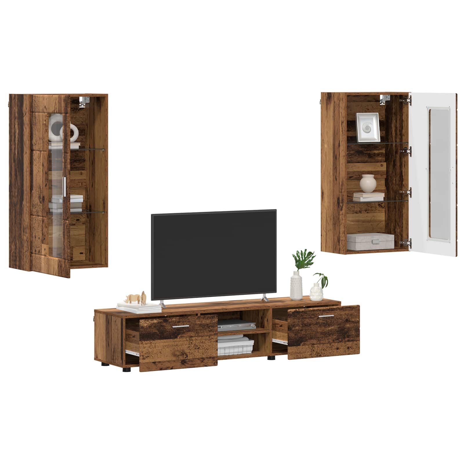 vidaXL Wohnzimmer-Set TV-Schrankset mit Schubladen FLORIN 3 pcs Altholz Holzwerkstoff, (3-St)
