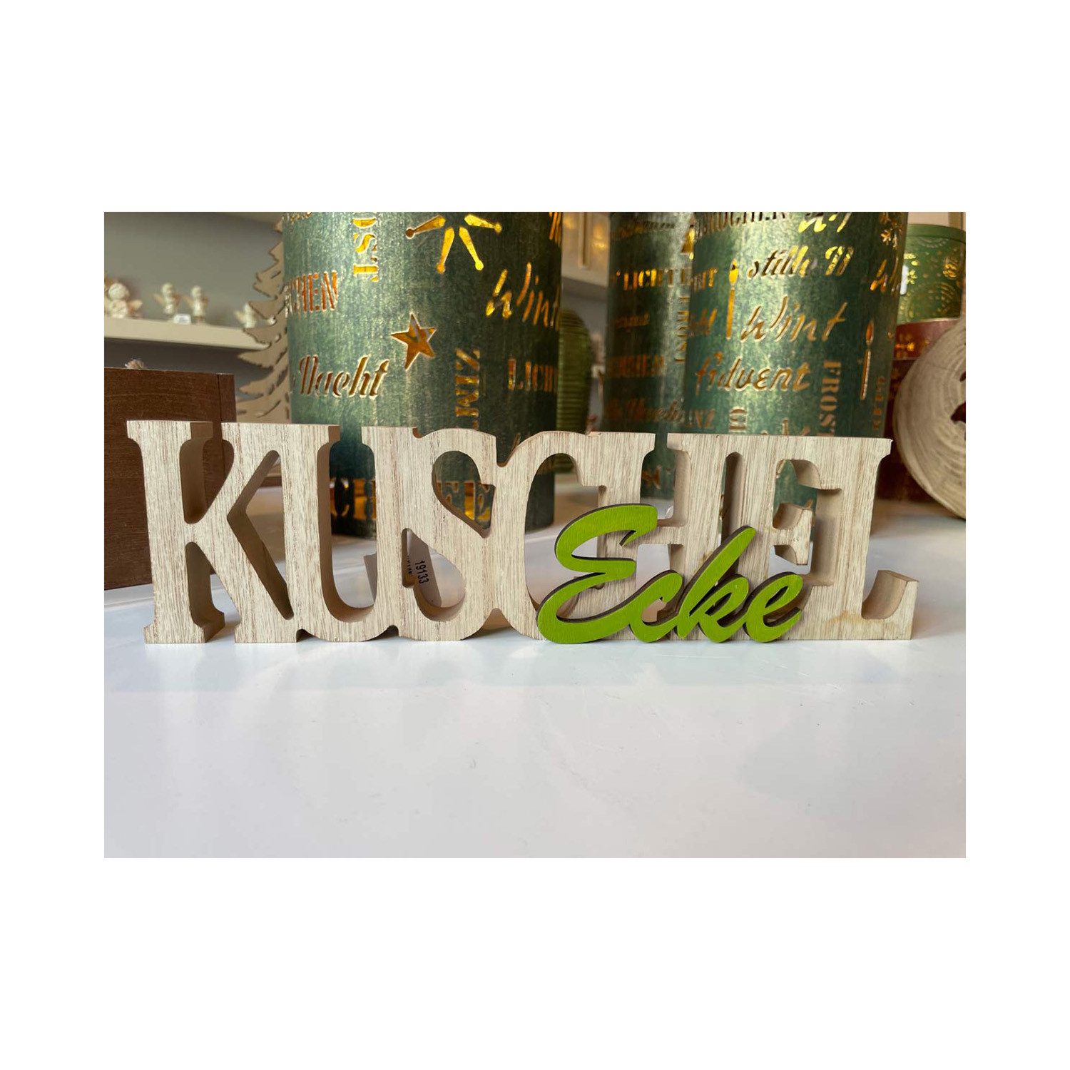 RIFFELMACHER & WEINBERGER Deko-Schriftzug Deko Schriftzug 'KuschelEcke' 29 x 8 cm Natur Grün