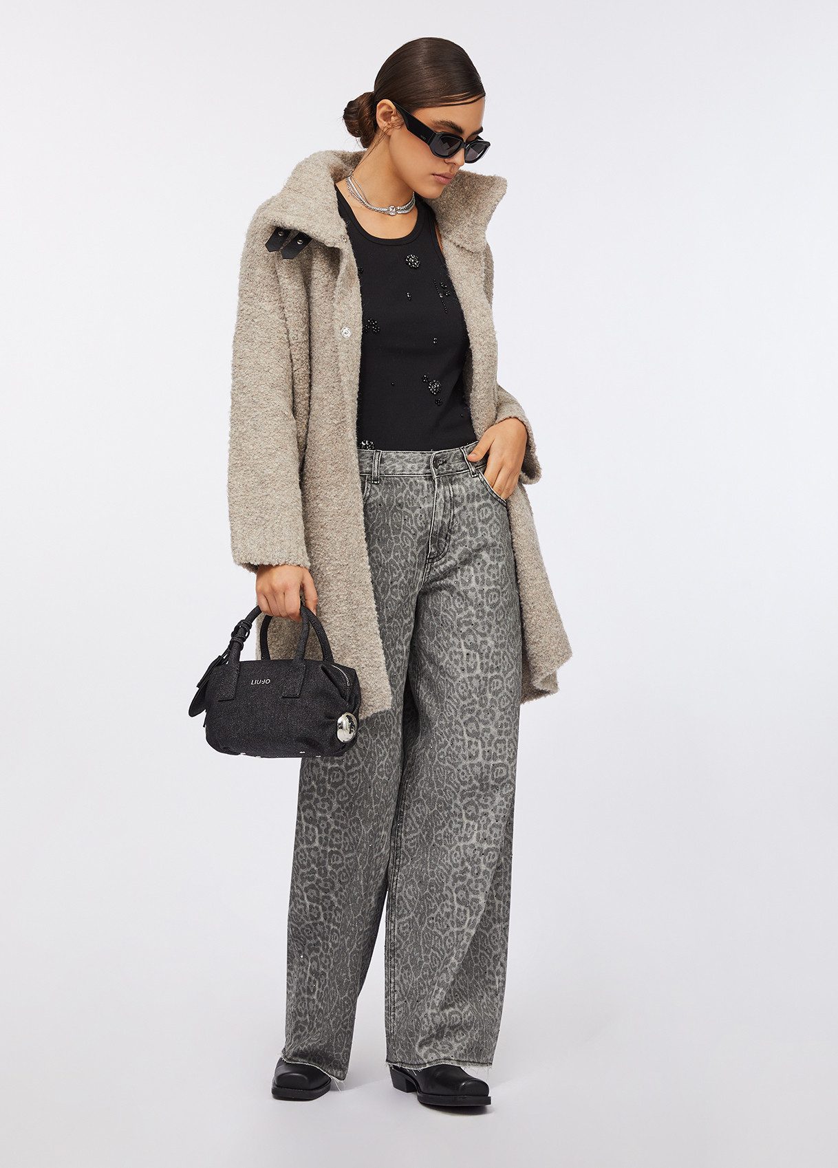 Liu Jo Strickmantel Damen Bouclé-Strickmantel in Beige ? Warmer Mantel mit Schnallenkragen