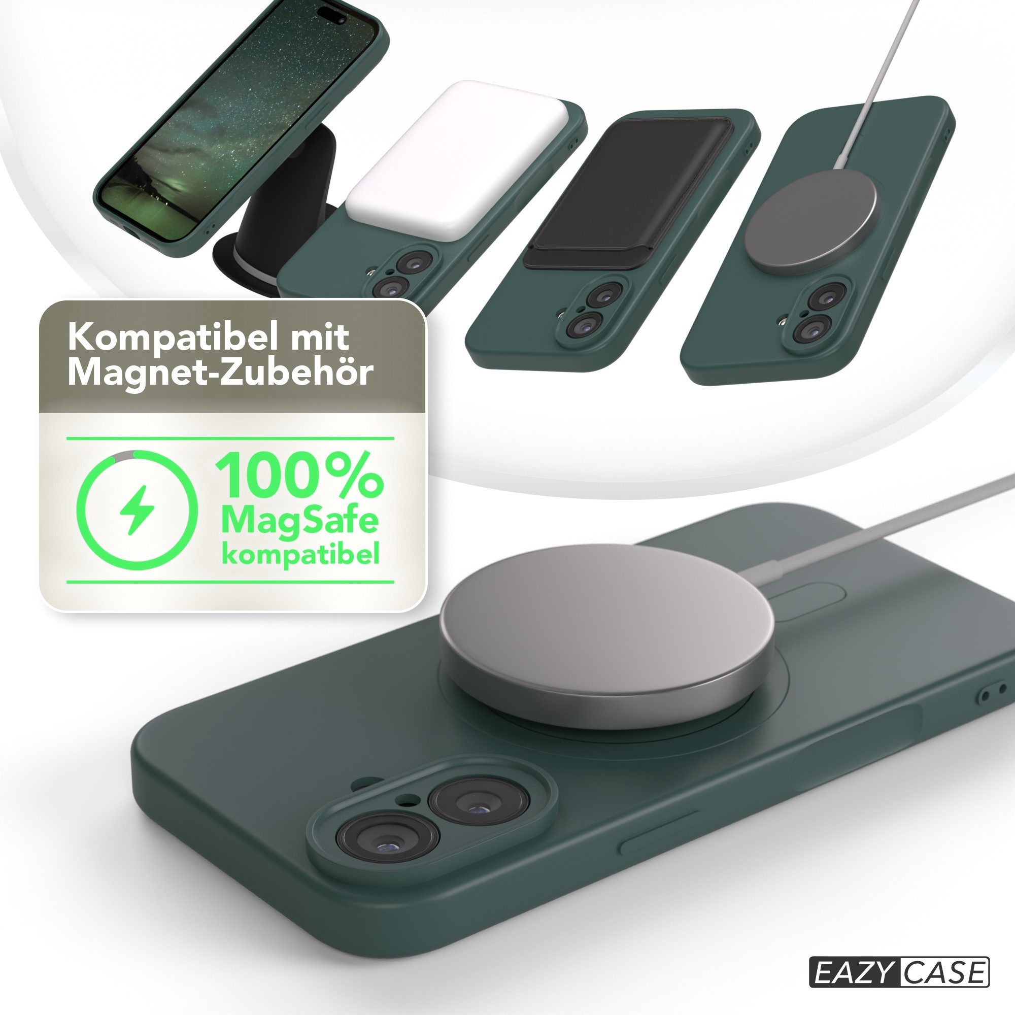 EAZY CASE Handyhülle für Apple iPhone 17 Hülle Silikon 6,3 Zoll, MagSafe Case Silikon kratzfestes Bumper Cover Qi-Charging Dunkelgrün – Bild 5 von 5
