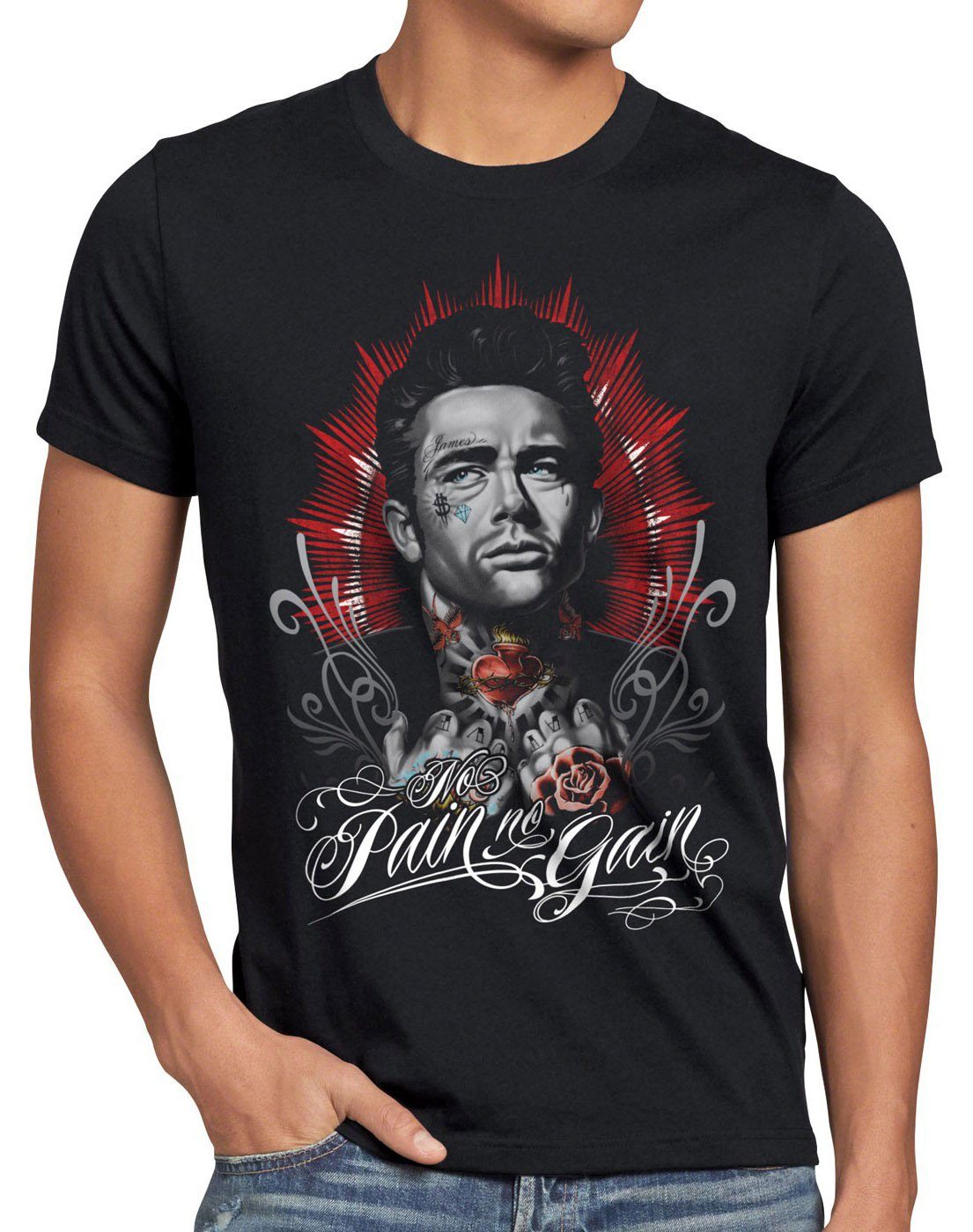 style3 Print-Shirt Herren T-Shirt Dean James Tattoo tätowiert bike motorrad punk rock ink hollywood | T-Shirts