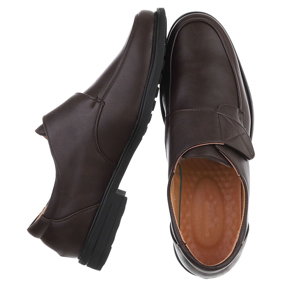 Coolwalk Herrenschuh Klettverschluss Leder-Optik Alltag Komfort Schnürschuh (91917783) Blockabsatz Halbschuhe in Braun – Bild 2 von 5