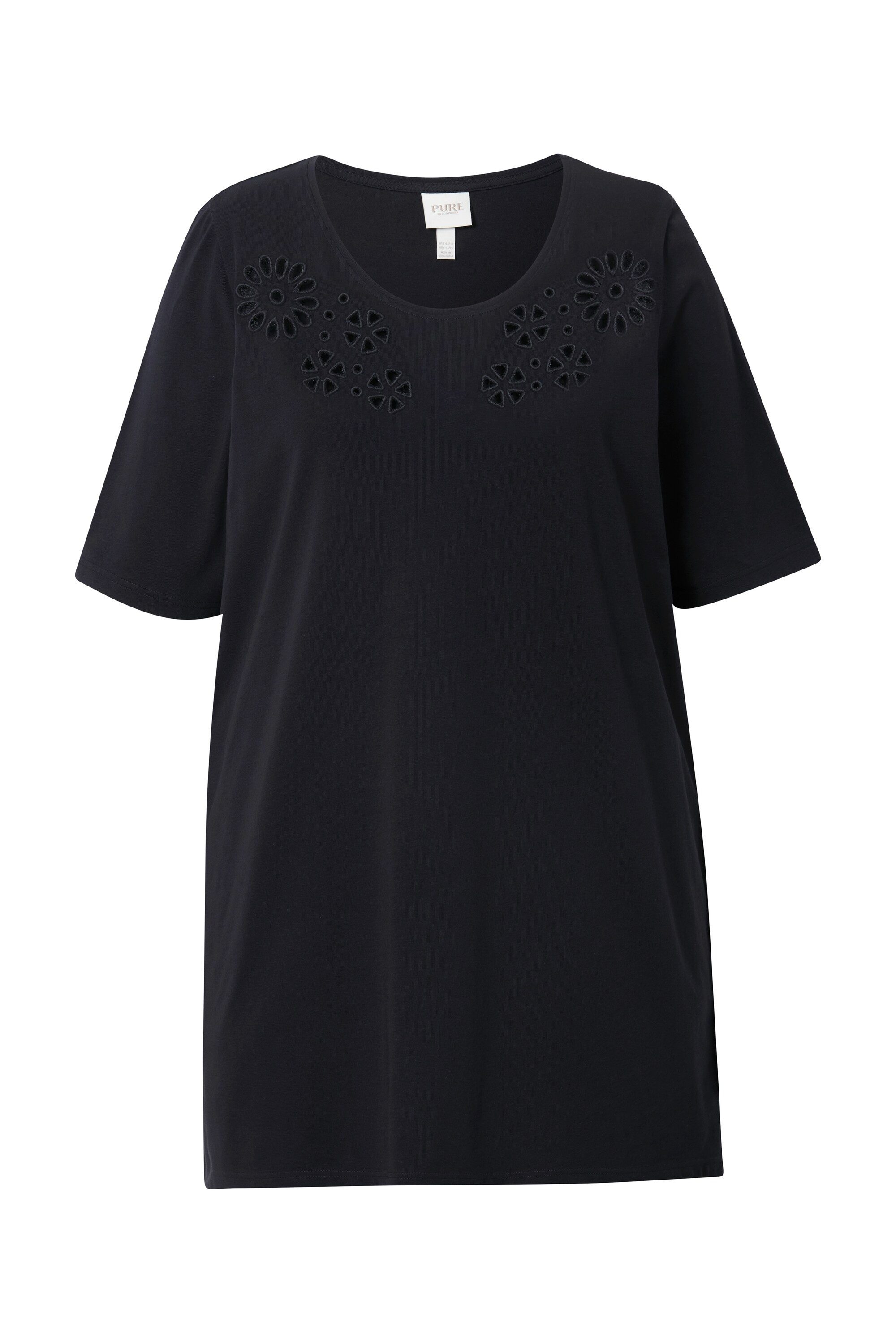 Ulla Popken Longshirt T-Shirt Lochstickerei Rundhals günstig online kaufen