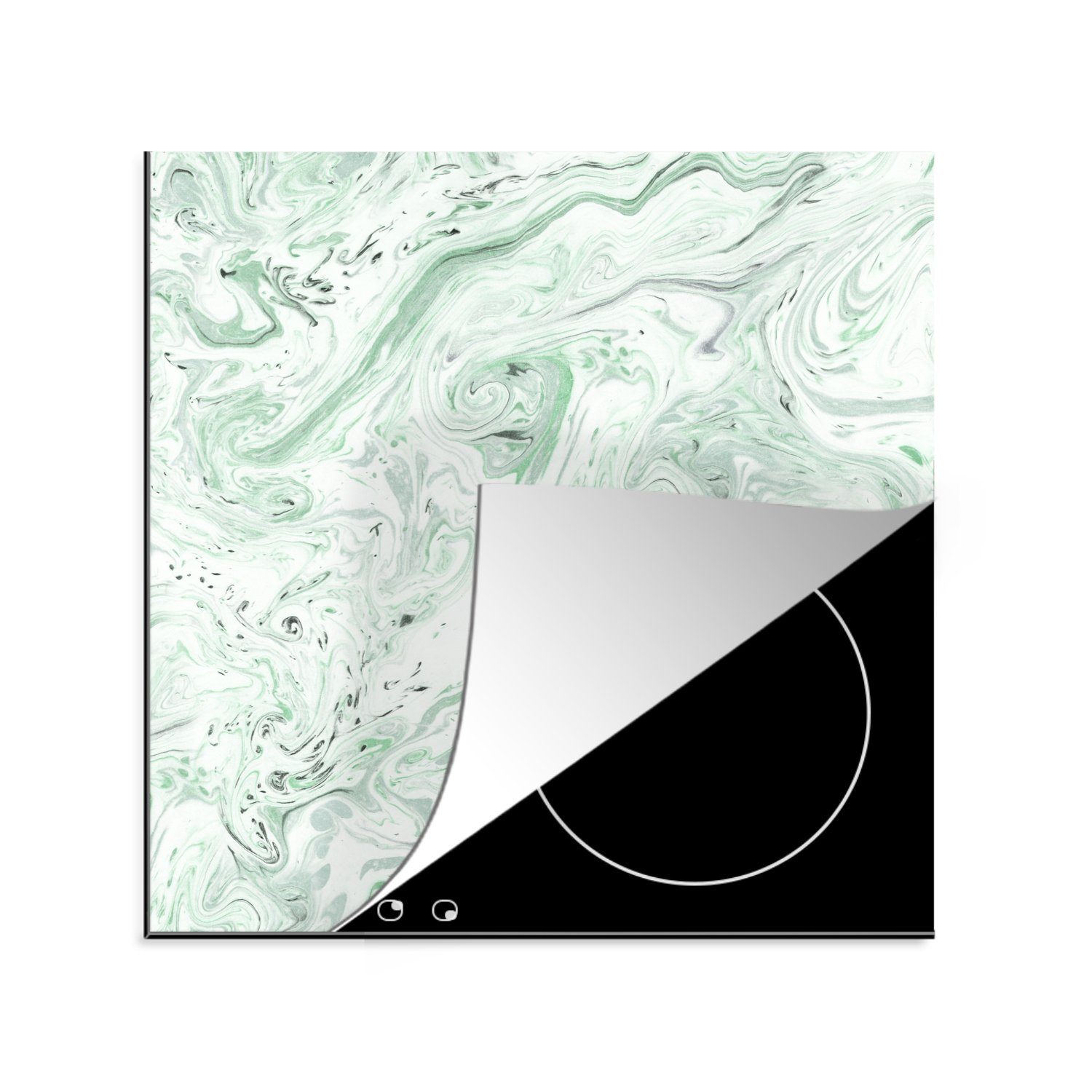 MuchoWow Herdblende-/Abdeckplatte Marmor - Grün - Muster, Vinyl, (1 tlg), 78x78 cm, Ceranfeldabdeckung, Arbeitsplatte für küche