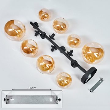 hofstein Deckenleuchte Deckenlampe aus Metall/Glas in Schwarz/Bernsteinfarben, ohne Leuchtmittel, Glasschrime Ø10cm, 12,5cm, 15cm, 8x G9, ohne Leuchtmittel