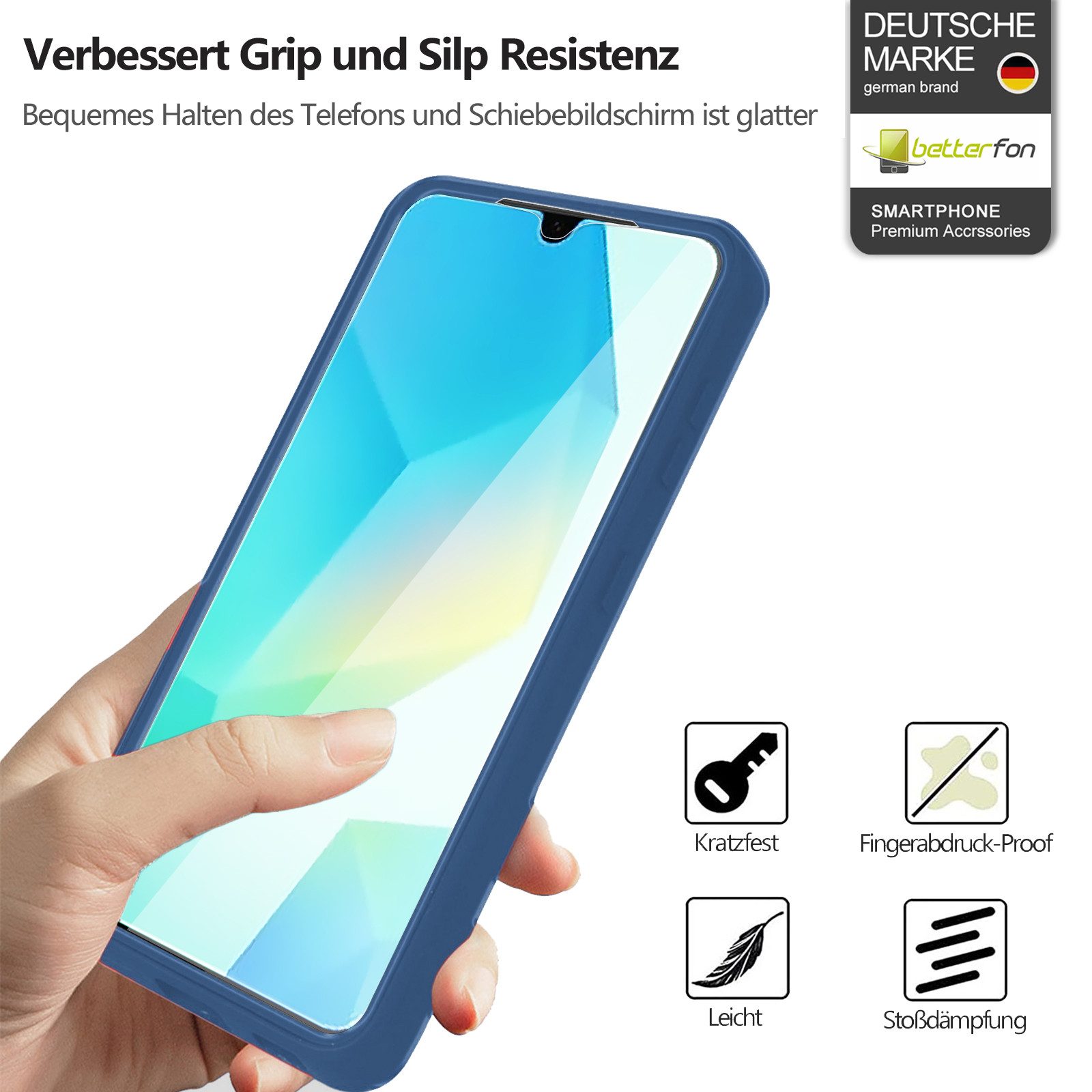 betterfon Handyhülle für Samsung A16 2-teiliges 360° TPU Schutzcase, 2-teiliges 360 Grad Case mit Rundumschutz und Displayschutz