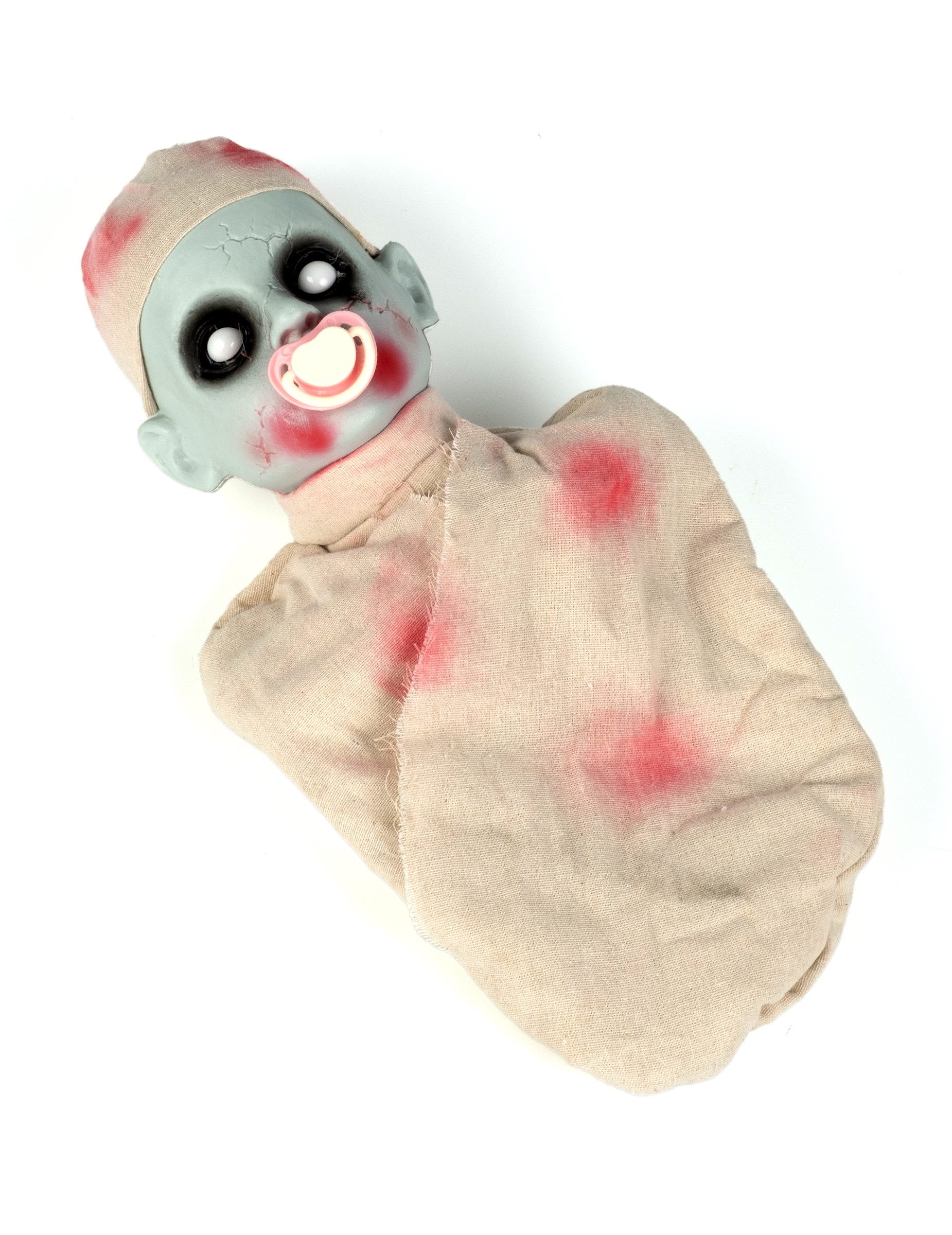 Espa Kostüm Zombie-Baby-Puppe mit Leucht- und Sound-Effekt Halloween weiß-grau-rot