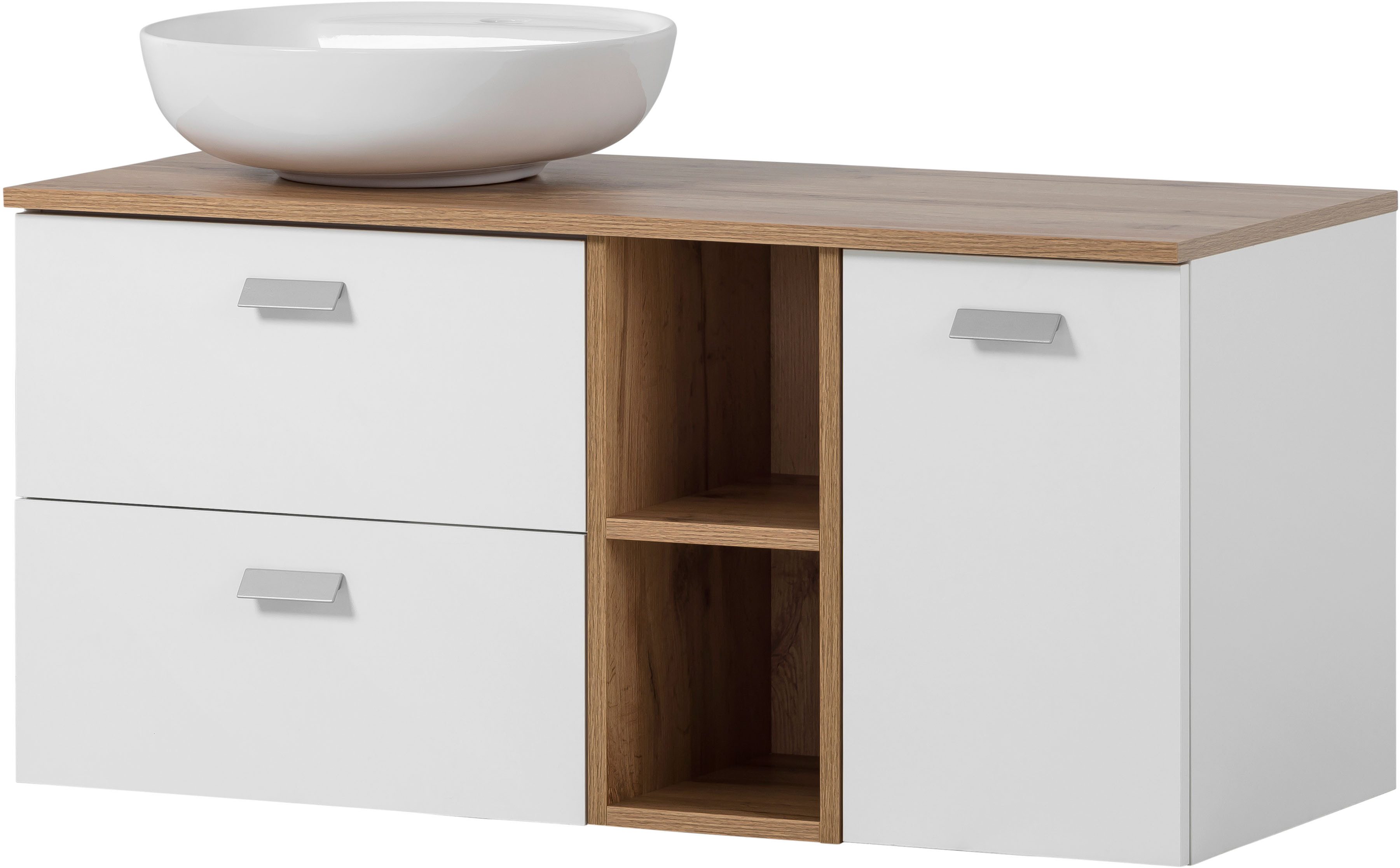 Schildmeyer Waschtisch Mona, Kreamikbecken, Metallbeschläge, Vollauszüge