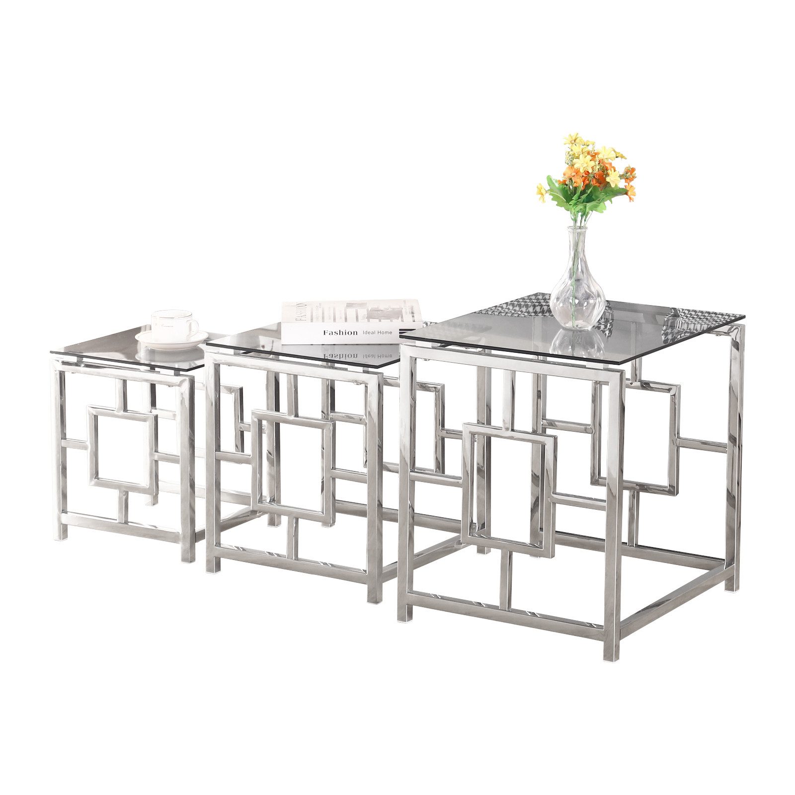 JYMTOM Couchtisch 3er Set aus Edelstahlgestell günstig online kaufen
