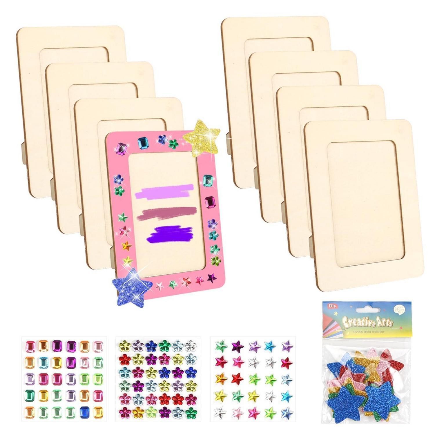 LuxusKollektion Bilderrahmen zum Basteln Bastelset Bilderrahmen Holz DIY 8tlg mit Glitzer, (8 St)