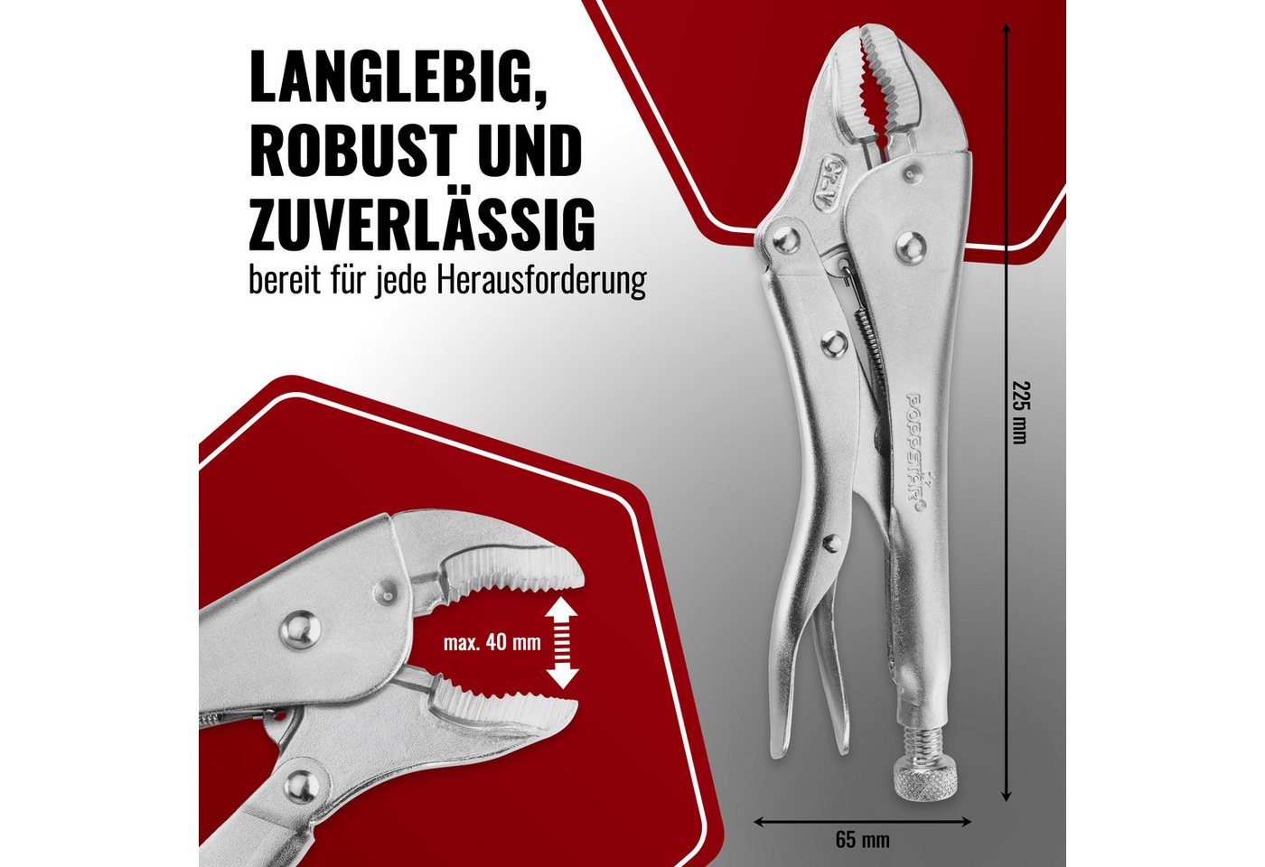 Thumbnail - Poppstar Gripzange, 1-tlg., Poppstar Gripzange 225 mm mit Stellschraube & Schnell-Lösehebel