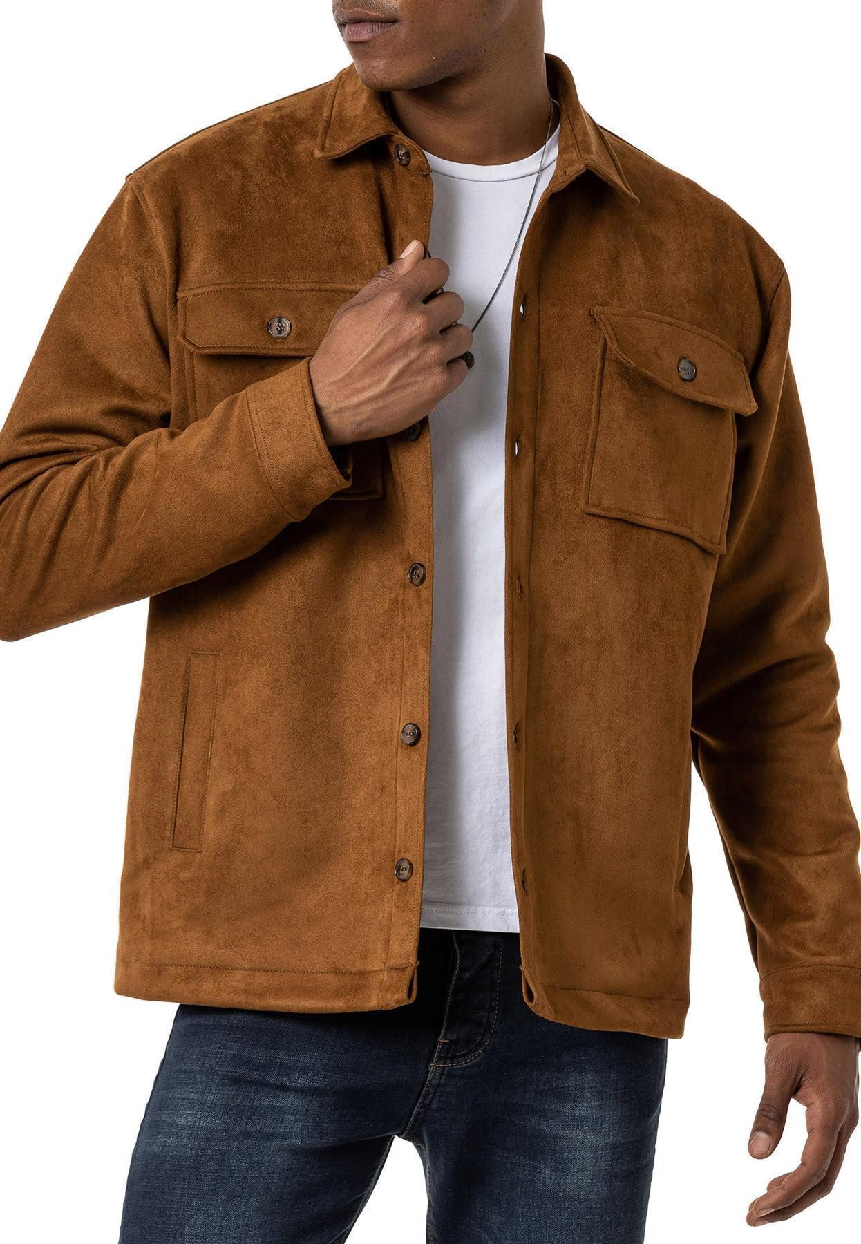 Hemdjacke Wildleder-Look mit Brusttaschen