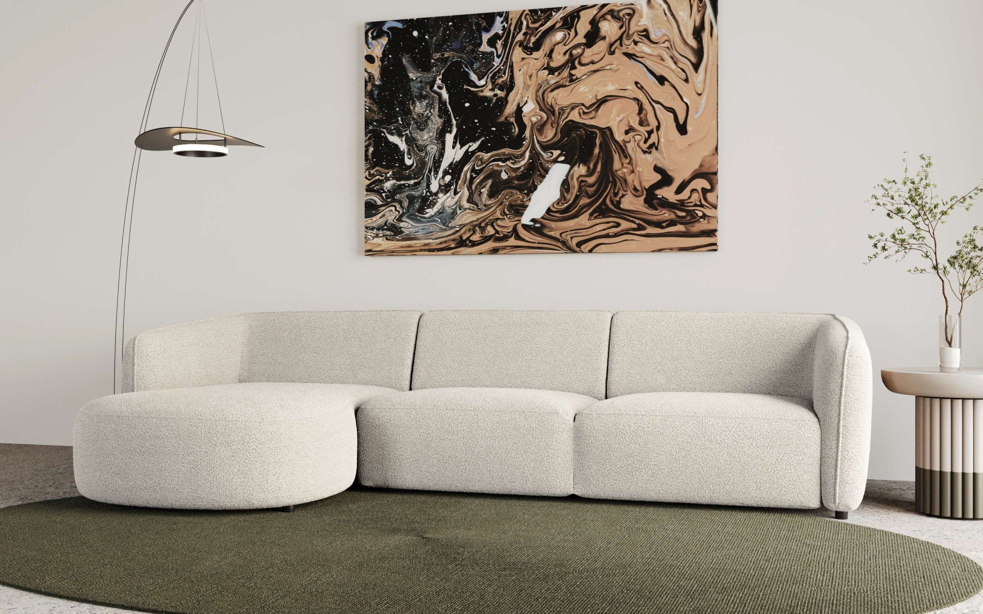 Home affaire Ecksofa OSTRUP Rundsofa, L-Form, Naturtöne, Boucle oder Chenille, Breite 280 cm, organische Form mit sanften Rundungen