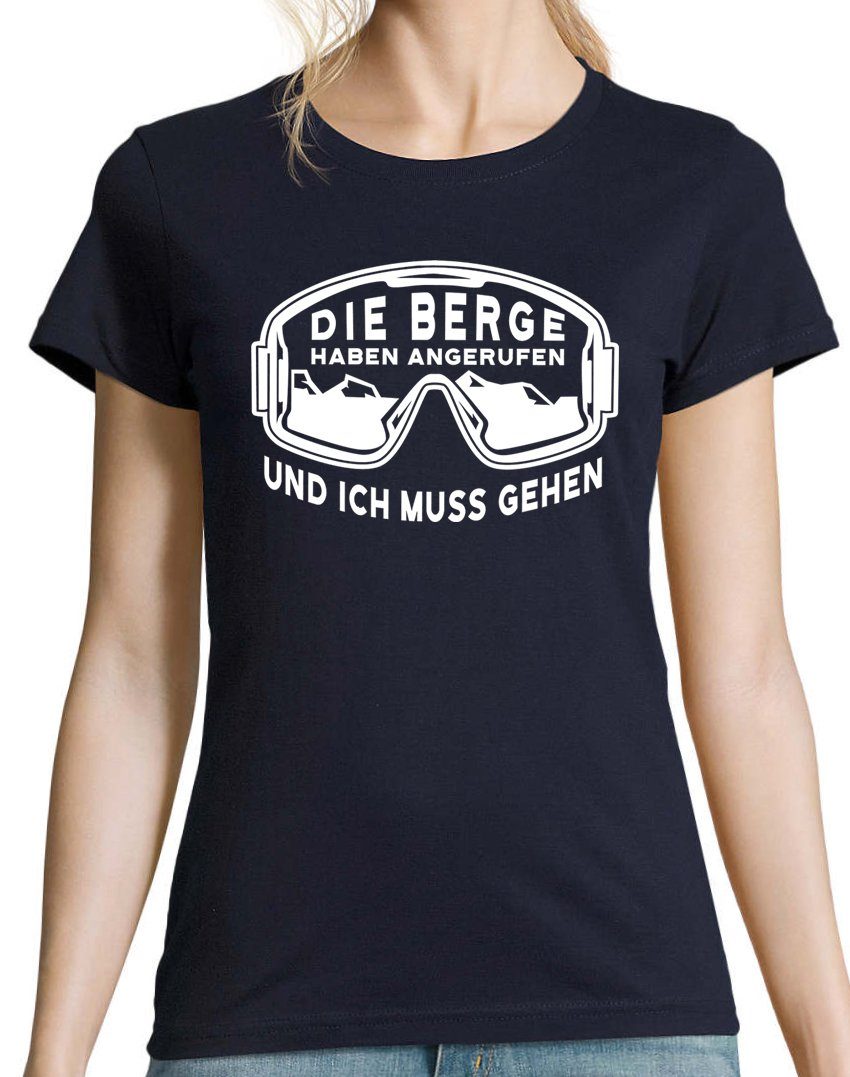 trendigem Zu Bergen Frontprint Shirt Ich T-Shirt Damen mit Den Navyblau Muss Youth Designz