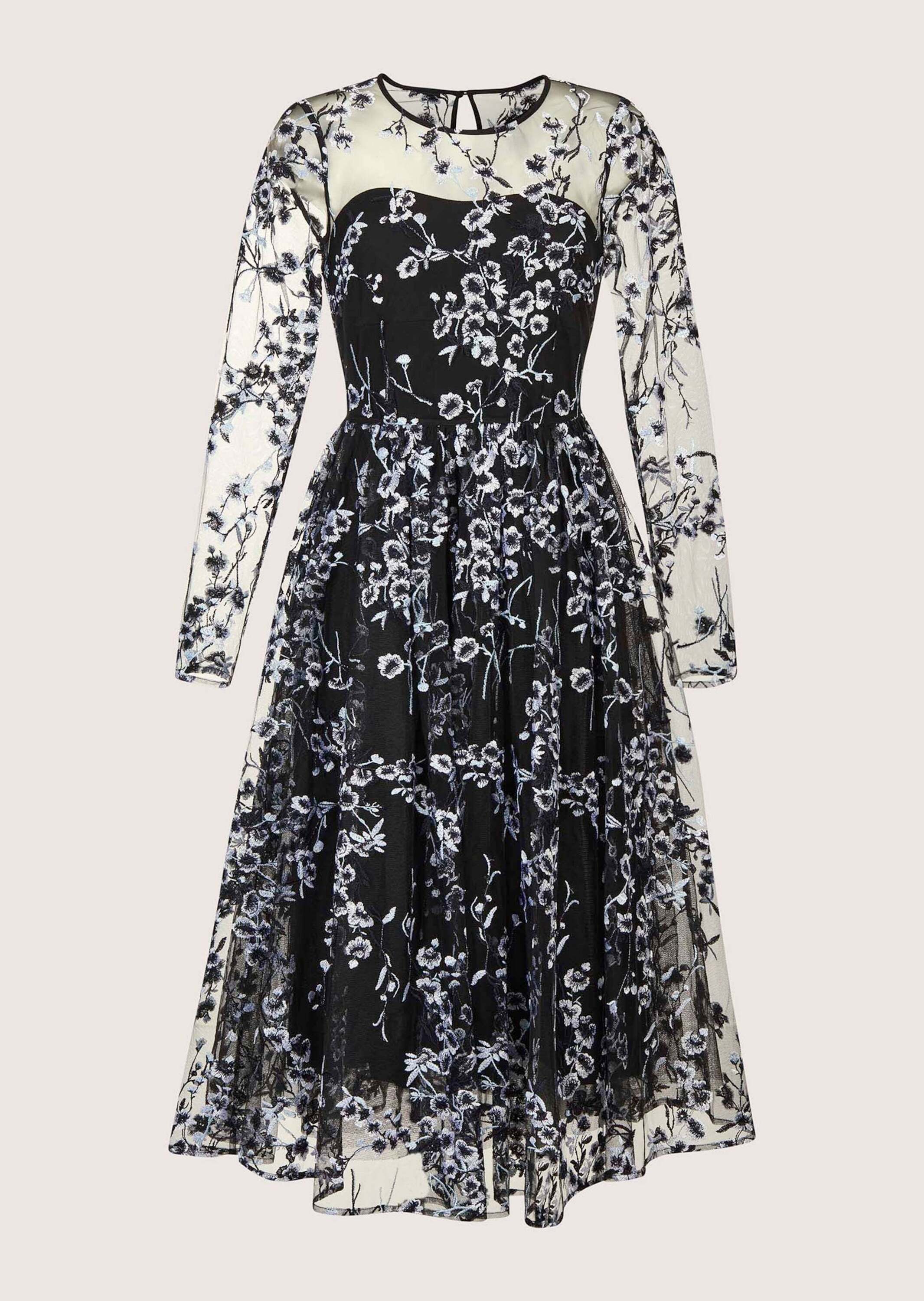 MADELEINE Midikleid Etuikleid mit Blumenmuster Eventkleid mit Rundhals, Knielänge und Langarm