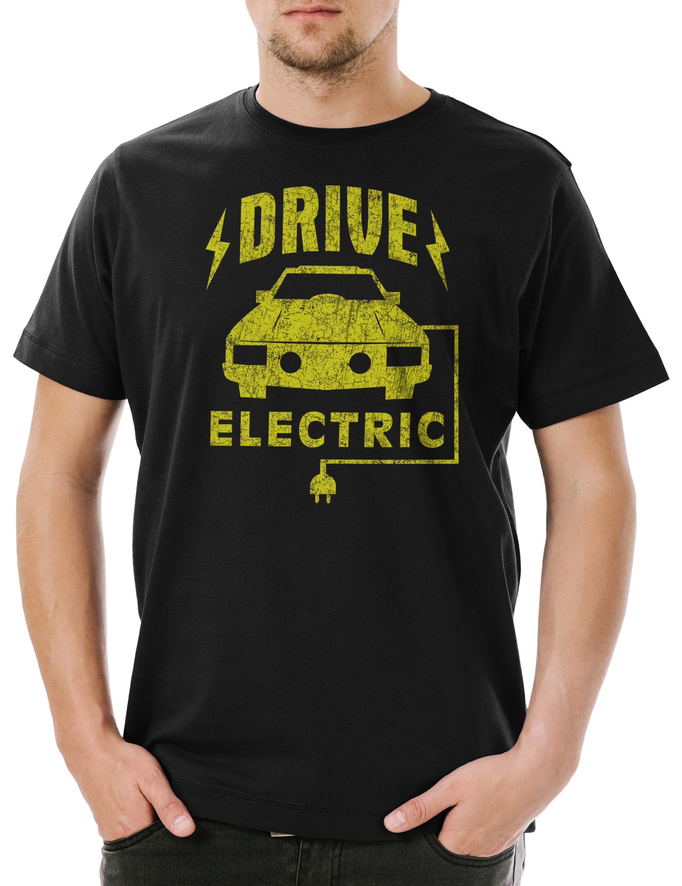 Urban Backwoods Print-Shirt Drive Electric Herren T-Shirt Elektroauto Fun BEV PHEV Plug In Plug-In (1-tlg) Elektro Auto Battery Akku