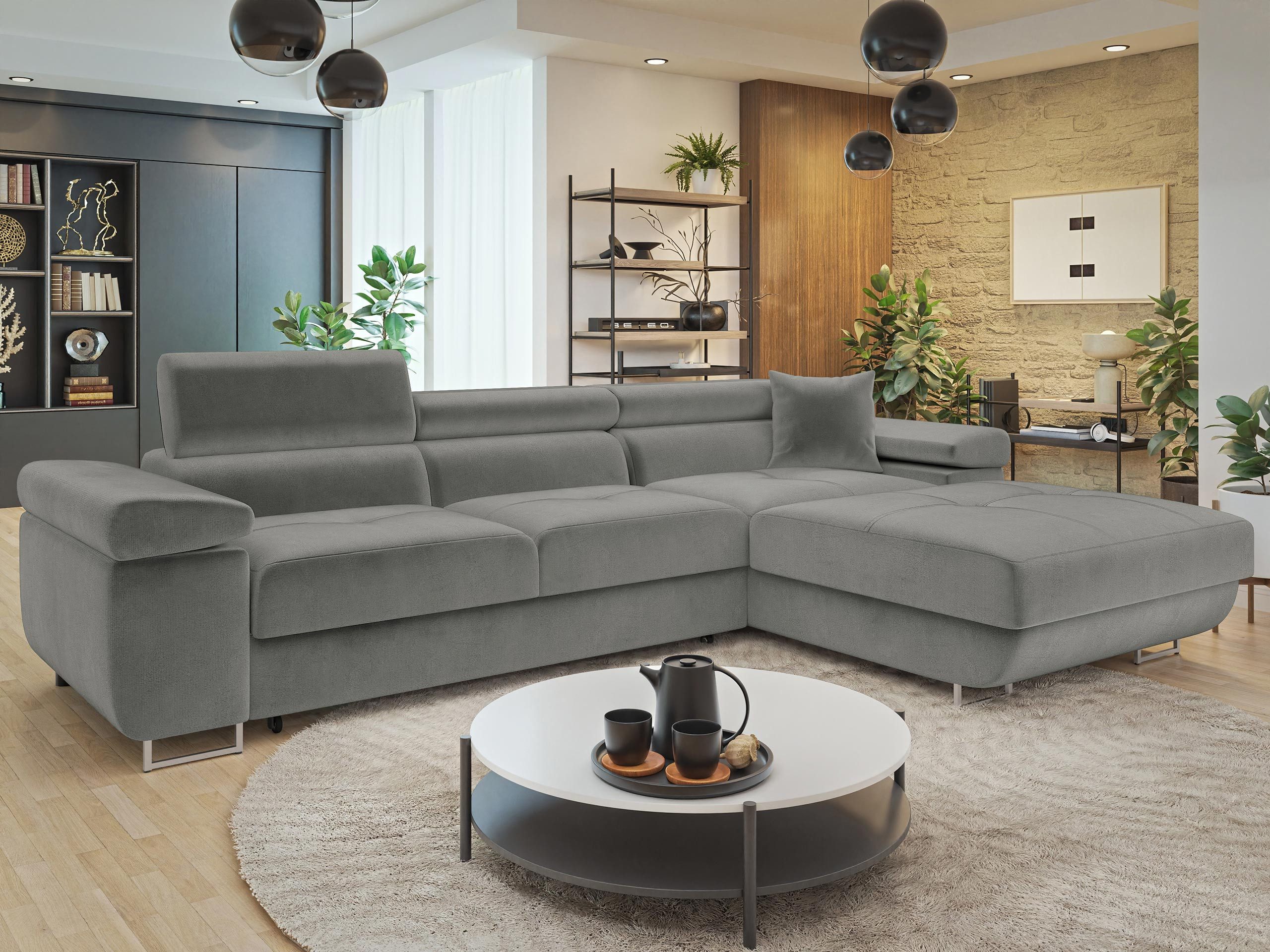 MIRJAN24 Ecksofa Torezio Mini, mit Bettkasten und Schlaffunktion, Einstellbare Kopfstützen, 280x170x70-90 cm