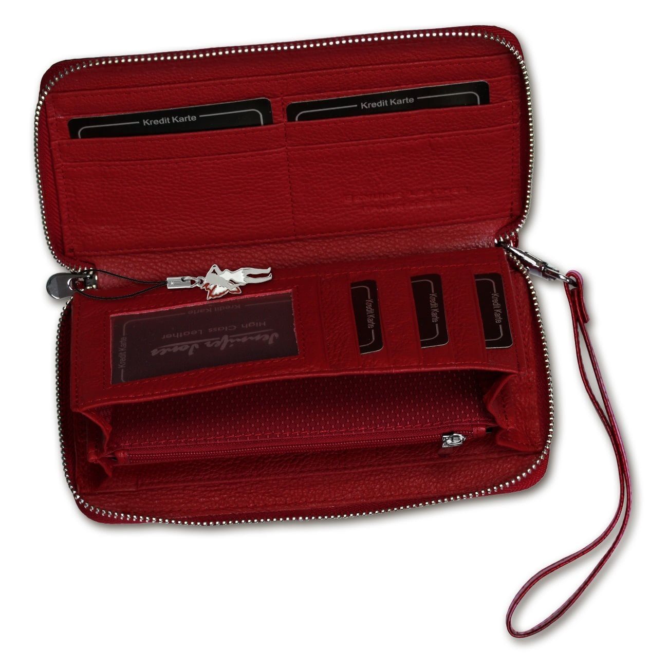 Jennifer Jones Clutch Jennifer Jones women's clutch RFID protection (wristlet), wristlet, clutch, wallet leather, red approx. 19cm x approx. 10cm