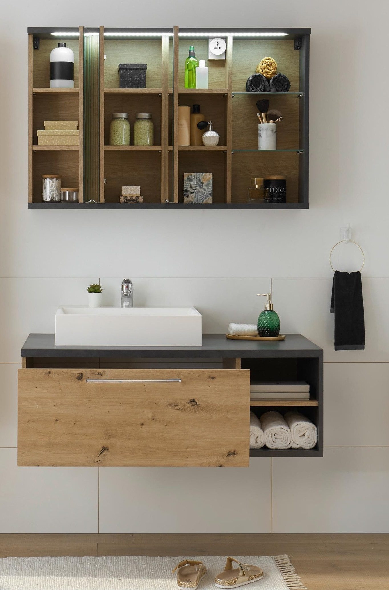 freiraum Badezimmer-Set Nebraska, (2-teilig) Beton / Artisan Eiche Dekor - 110x190x53 (BxHxT)