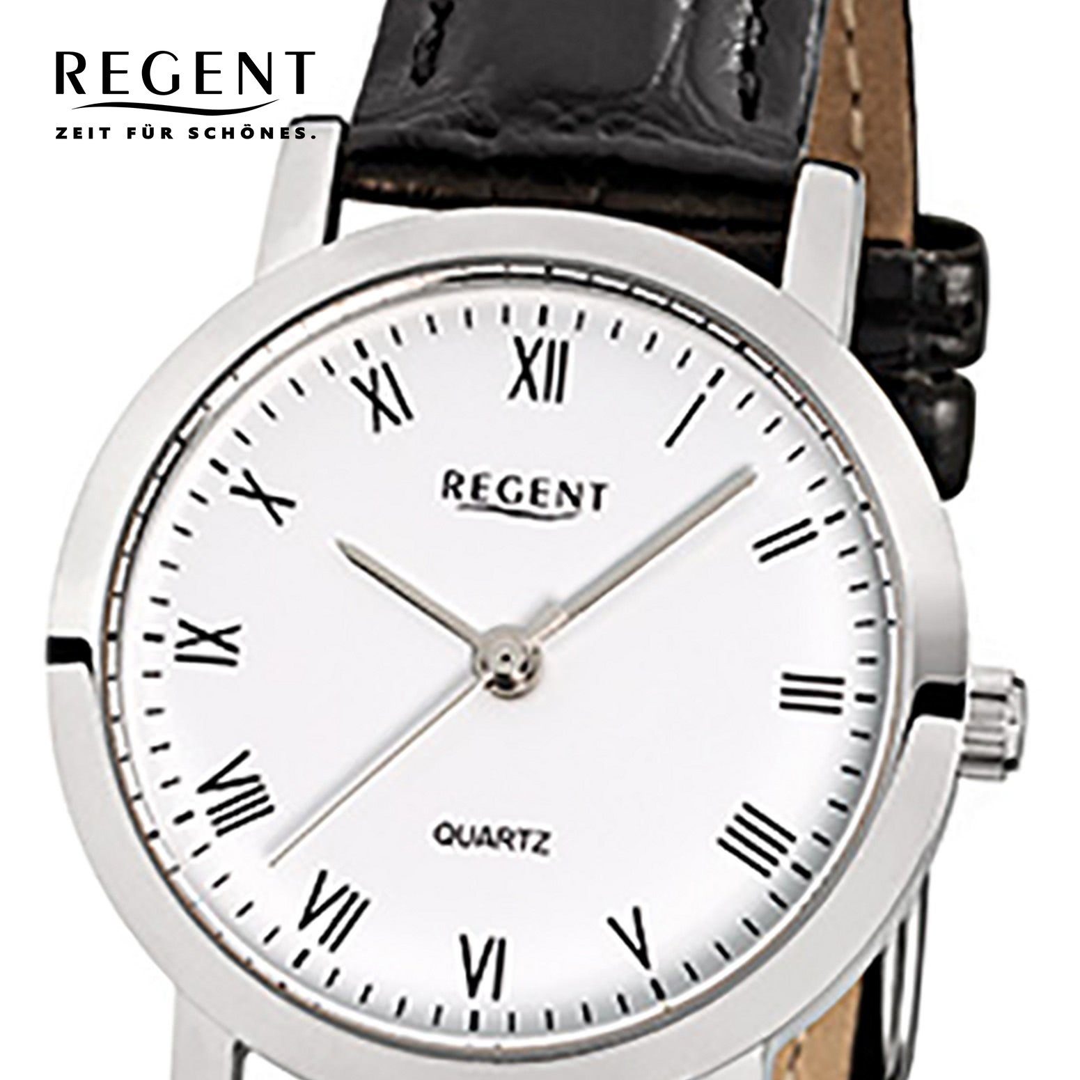 Regent Damen-Armbanduhr Lederarmband Regent 28mm), Armbanduhr Damen Quarzuhr rund, Analog, schwarz klein (ca.