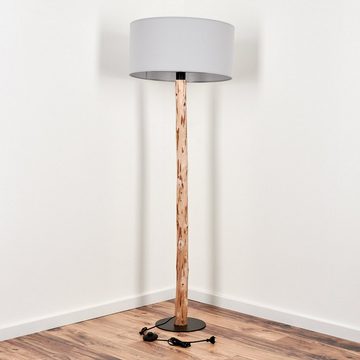 hofstein Stehlampe moderne Stehlampe aus Holz/Metall/Stoff in Natur/Schwarz/Grau, ohne Leuchtmittel, mit rundem Schirm (50cm) u. Fußschalter, 1x E27, ohne Leuchtmittel