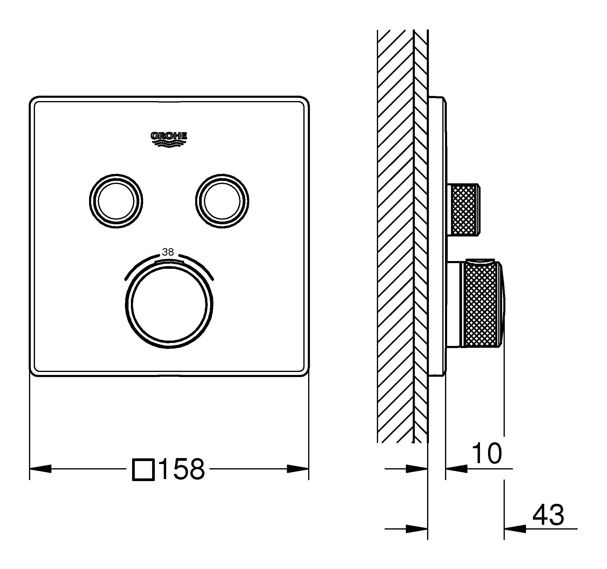 Design mit - Thermostat SmartControl eckig Unterputzarmatur 2 Grohtherm Absperrventilen Grohe Chrom