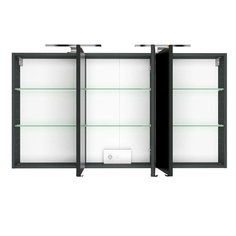 Lomadox Spiegelschrank FLORIDO-03 mit 2x B 20 cm x T LED-Beleuchtung graphit x in x H 120 64 x
