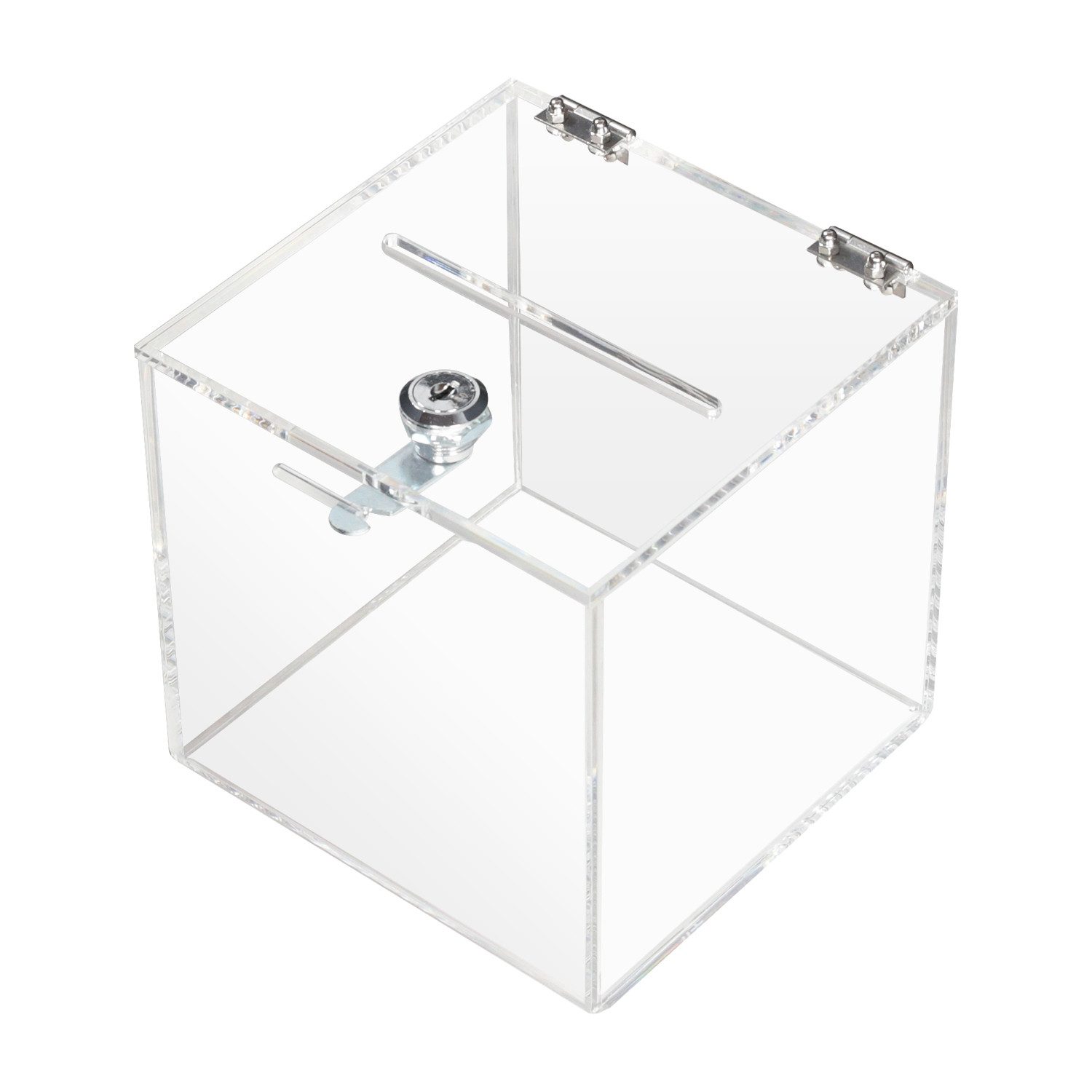 HMF Geldkassette Acryl Spendenbox mit Schloss, 15 x 15 x 15 cm, DIN A6, transparent