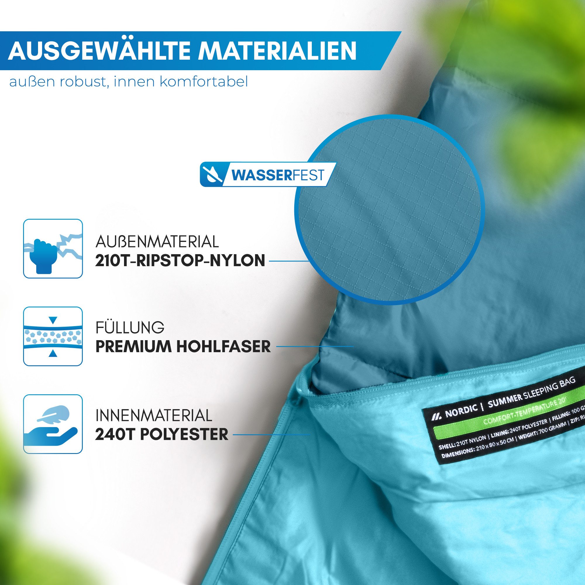 Nordmut Mumienschlafsack Sommerschlafsack Ultraleicht mit kleinem Packmaß [900g] – Bild 2 von 5