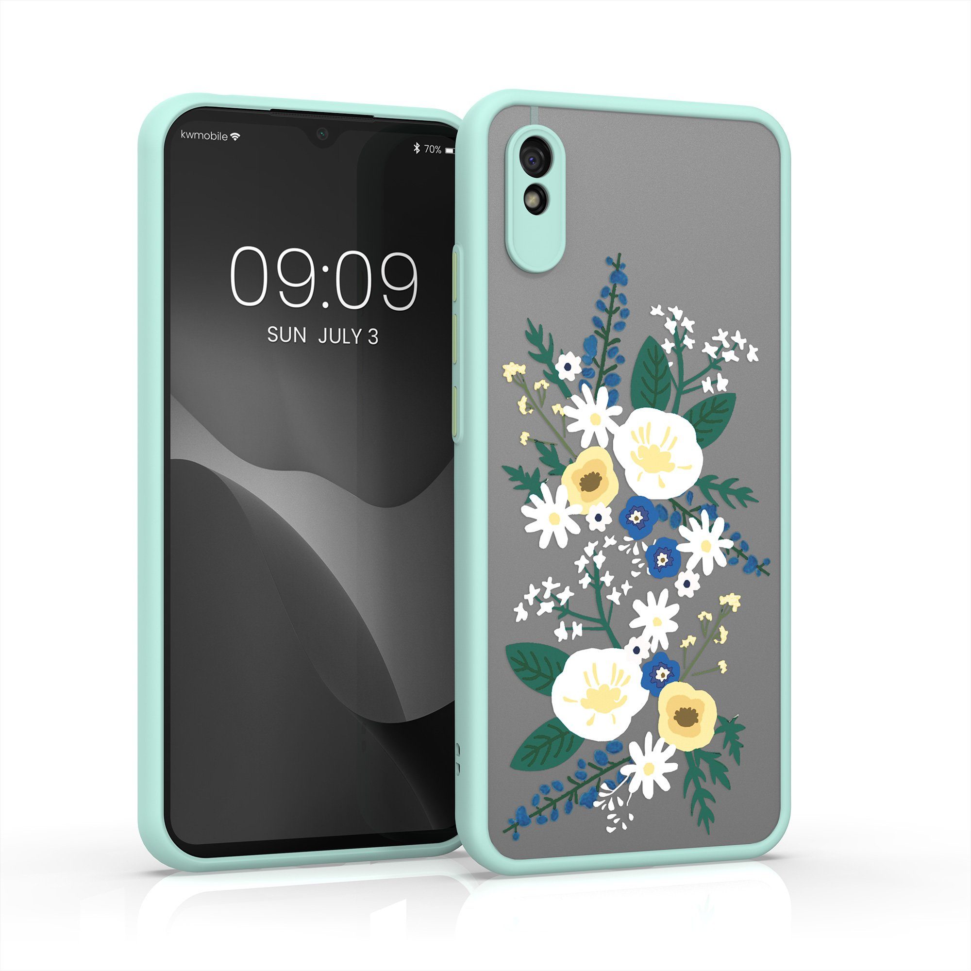kwmobile Handyhülle Hülle für Xiaomi Redmi 9A / 9AT, Kunststoff Silikon  Handy Schutzhülle Cover Case - Blumengesteck Design