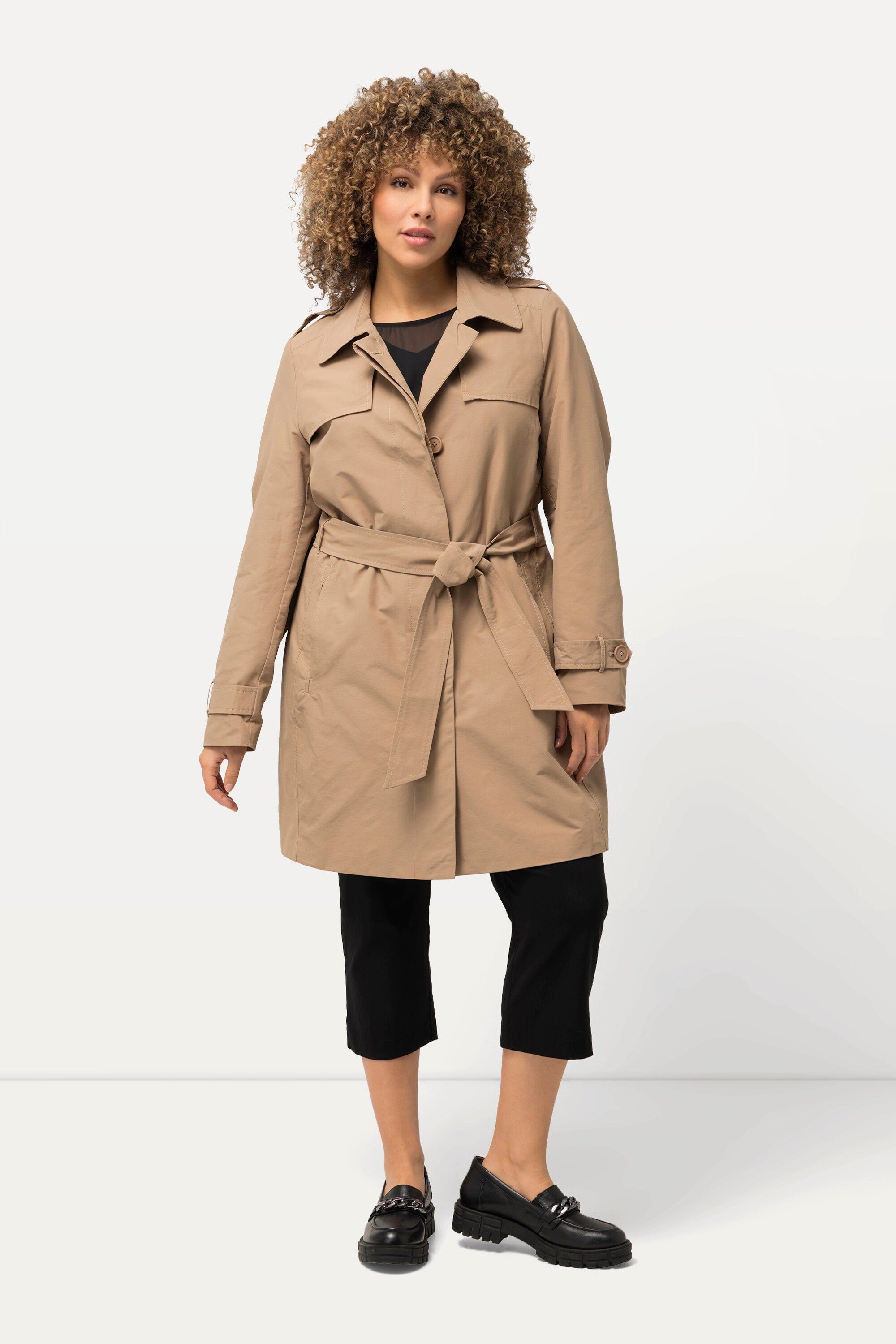 Ulla Popken Wintermantel Trenchcoat A-Linie Hemdkragen günstig online kaufen