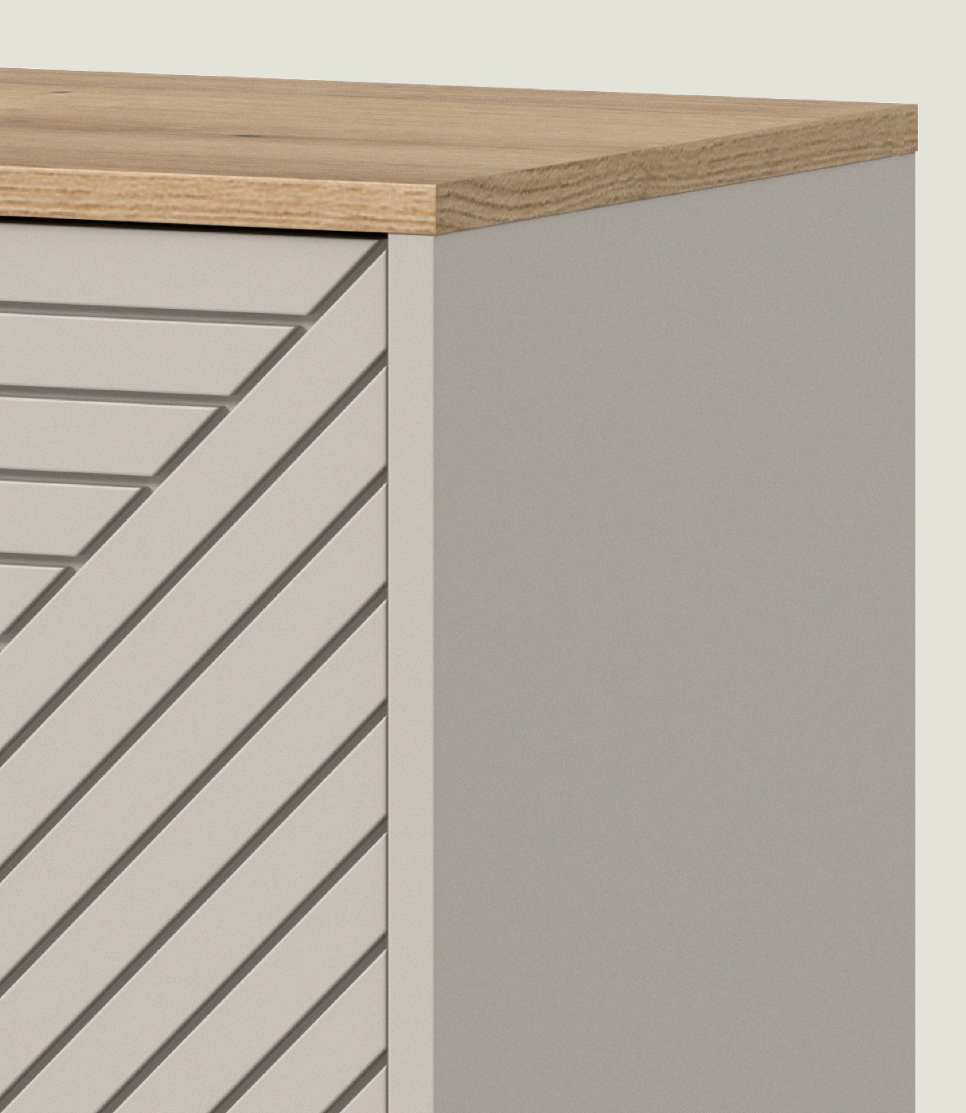 Furn.Design Highboard Bente (Hochkommode in Kaschmir / Sand und Eiche, 4-türig, 124 x 135 cm), mit viel Stauraum
